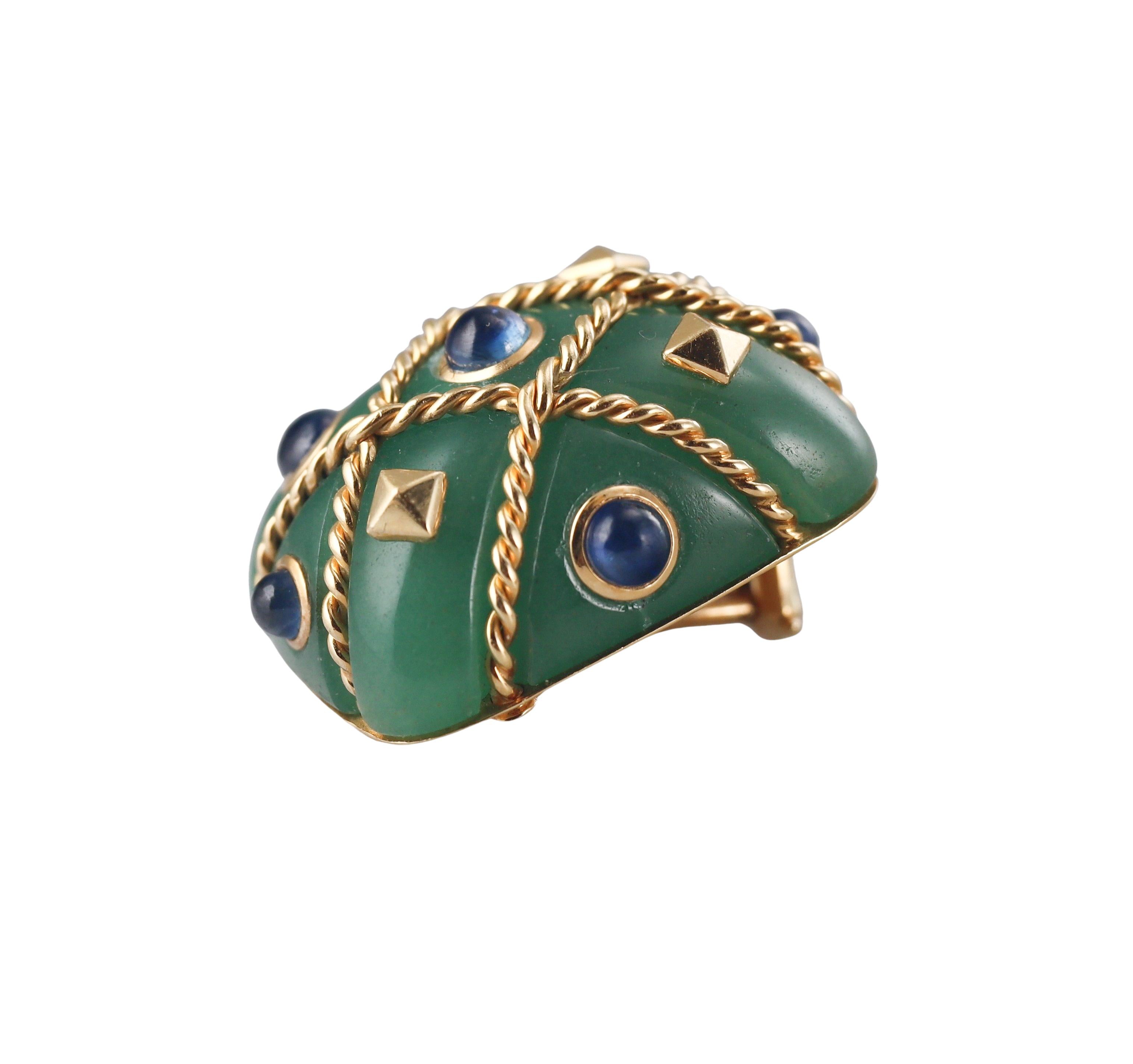 Seaman Schepps Aventurine Sapphire Gold Cage Earrings