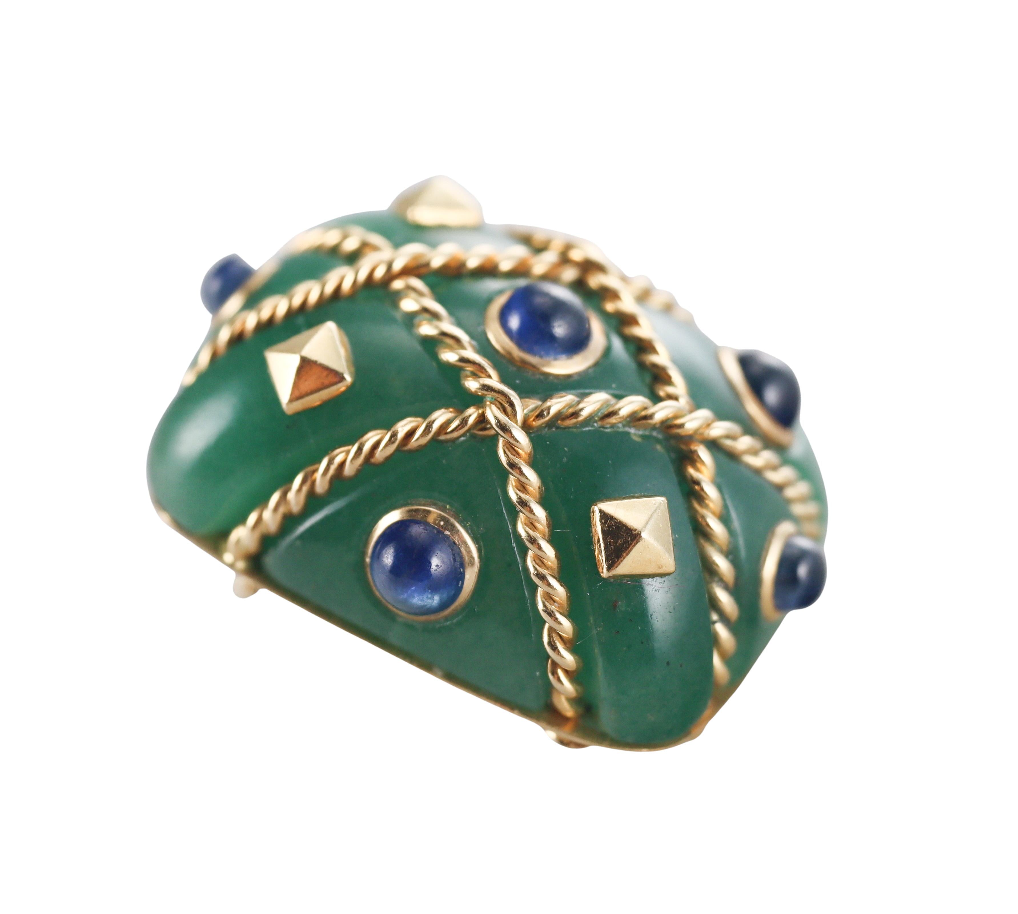 Seaman Schepps Aventurine Sapphire Gold Cage Earrings