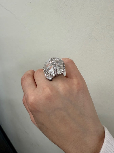 David Webb Lombard Carved Crystal Diamond Gold Platinum Ring