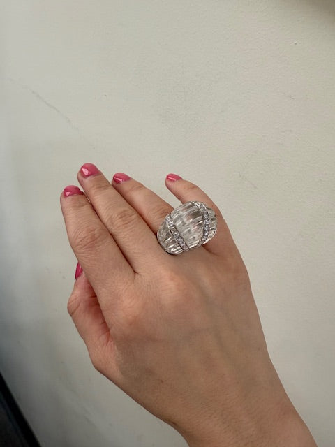 David Webb Lombard Carved Crystal Diamond Gold Platinum Ring