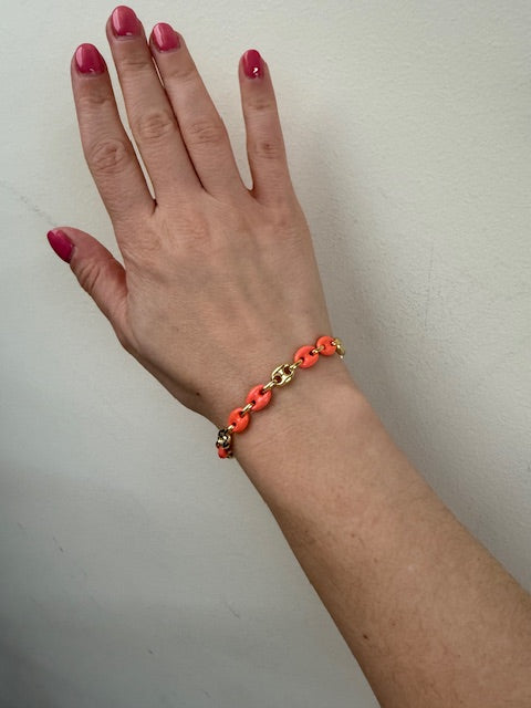 Yellow Gold Orange Enamel Link Bracelet