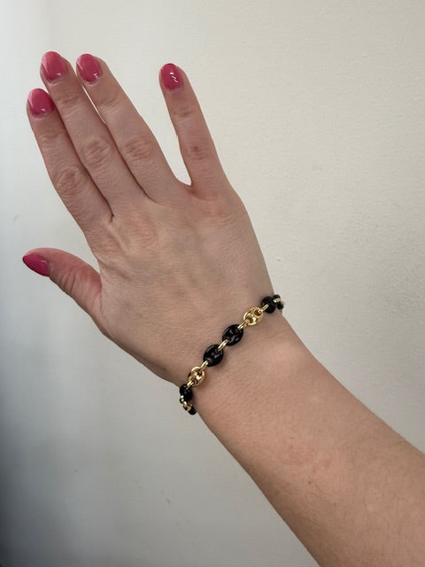 Yellow Gold Black Enamel Link Bracelet