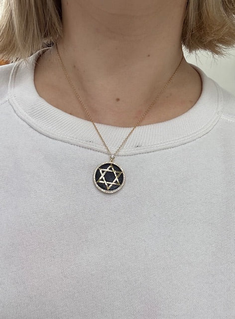 Yellow Gold Diamond Interchangeable MOP Star of David Pendant Necklace