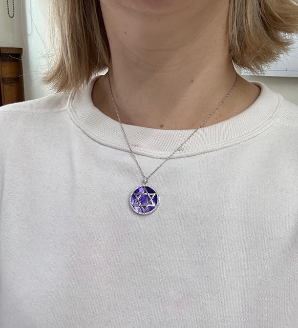 White Gold Diamond Interchangeable MOP Star of David Pendant Necklace