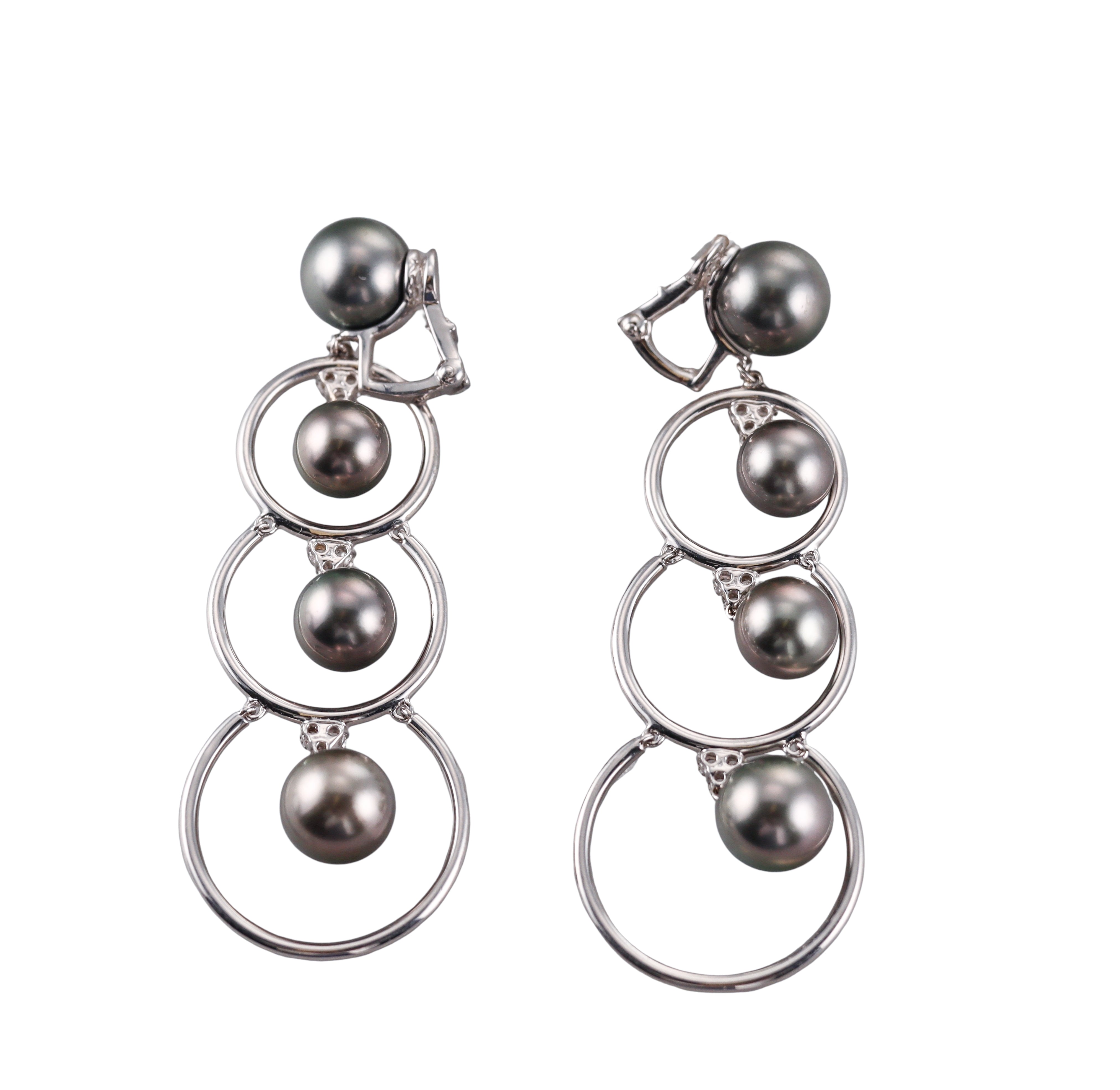 Assael Prince Dimitri Tahitian Pearl Diamond Gold Long Drop Earrings