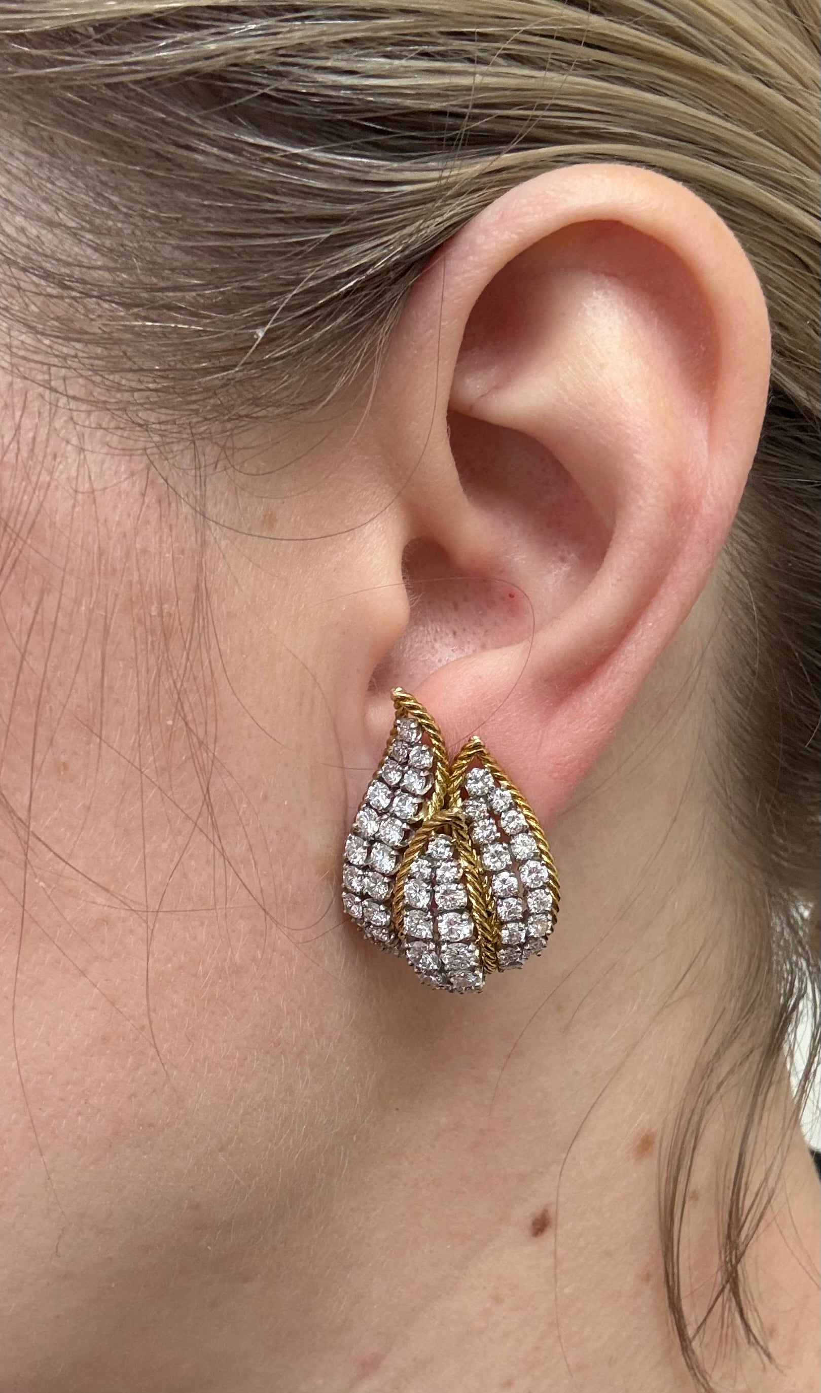 Midcentury 5.70ctw Diamond Yellow Gold Earrings