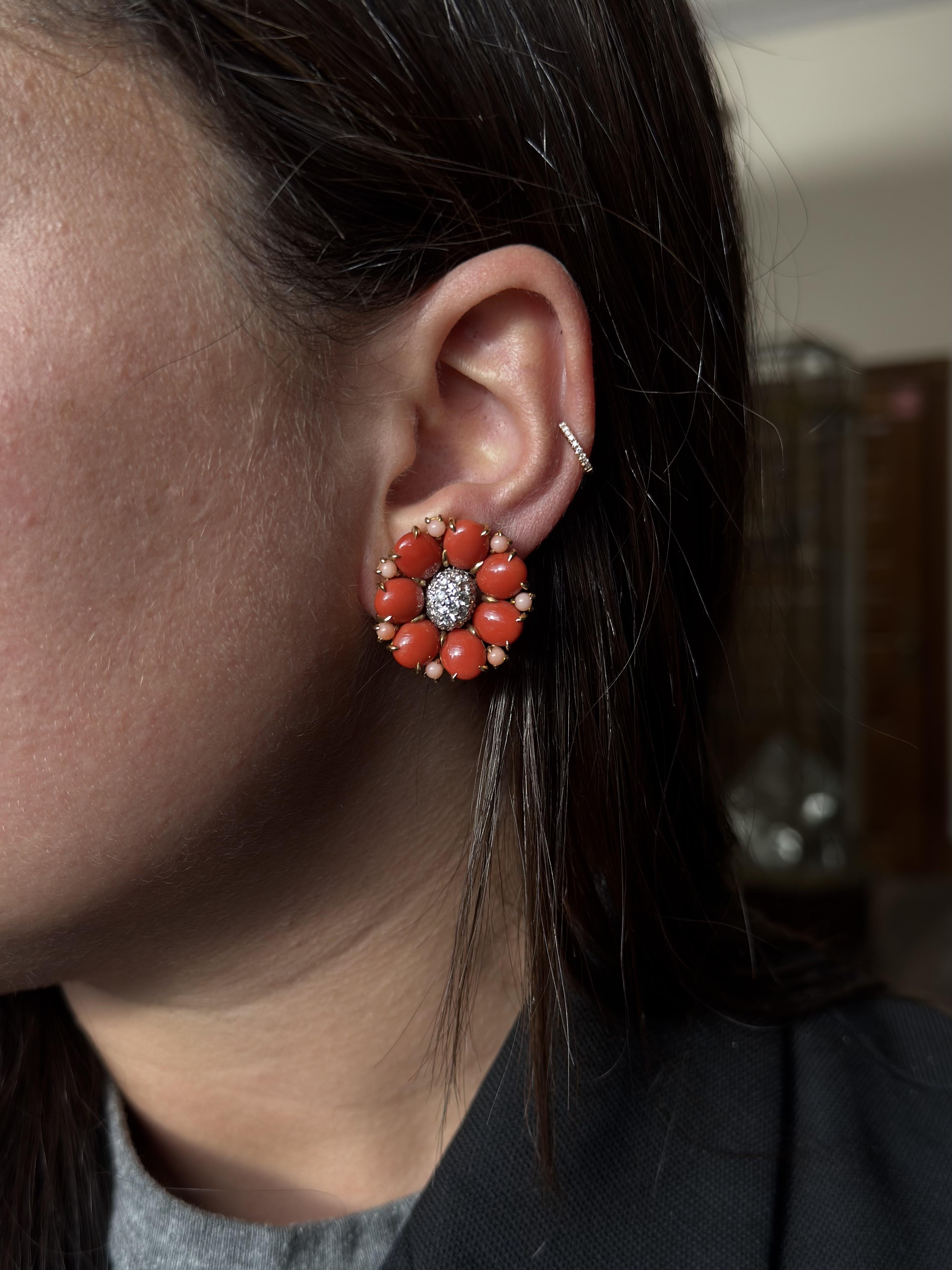 Seaman Schepps Coral Diamond Gold Earrings