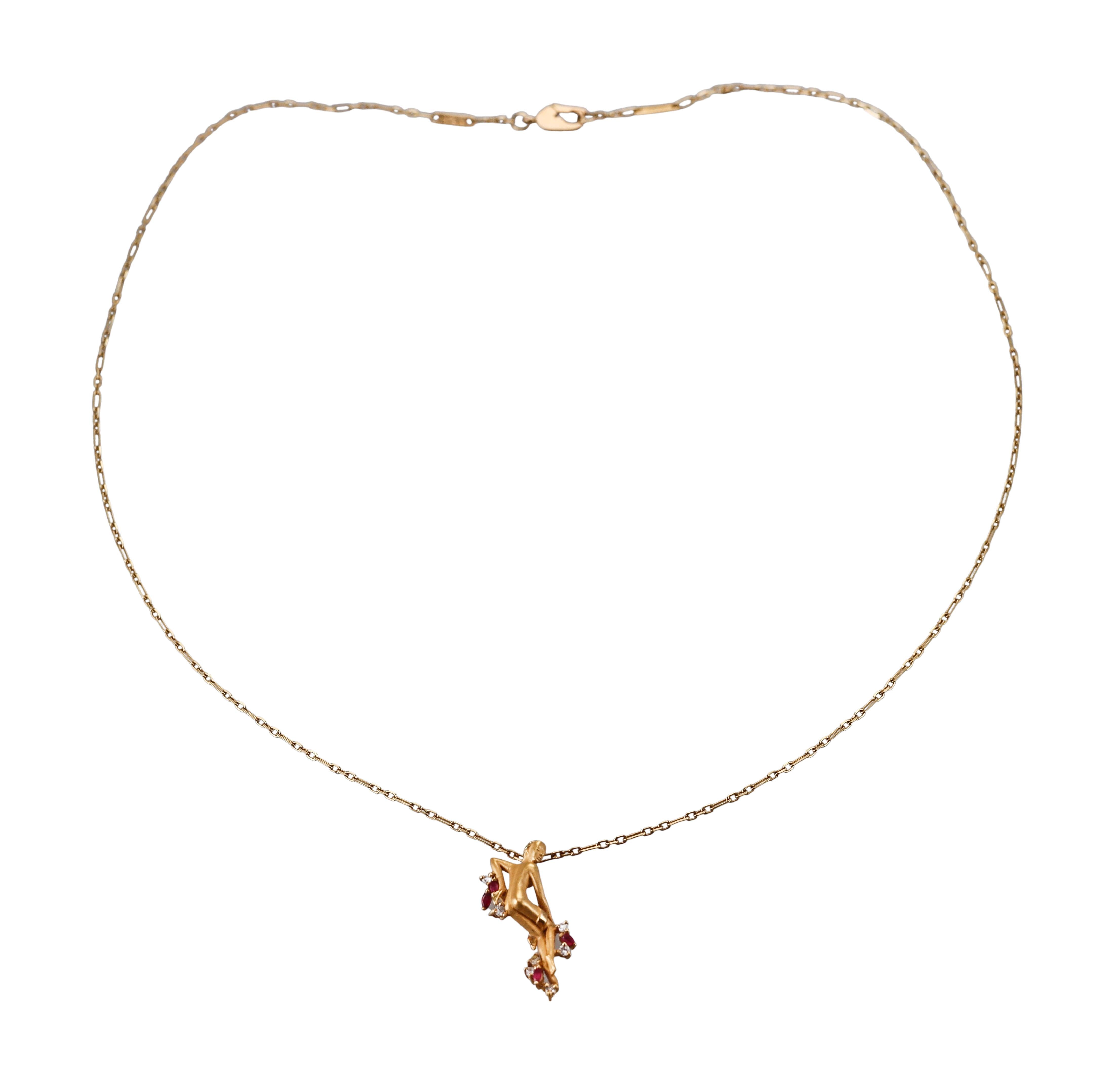 Carrera y Carrera Diamond Ruby Gold Nude Figure Pendant Necklace