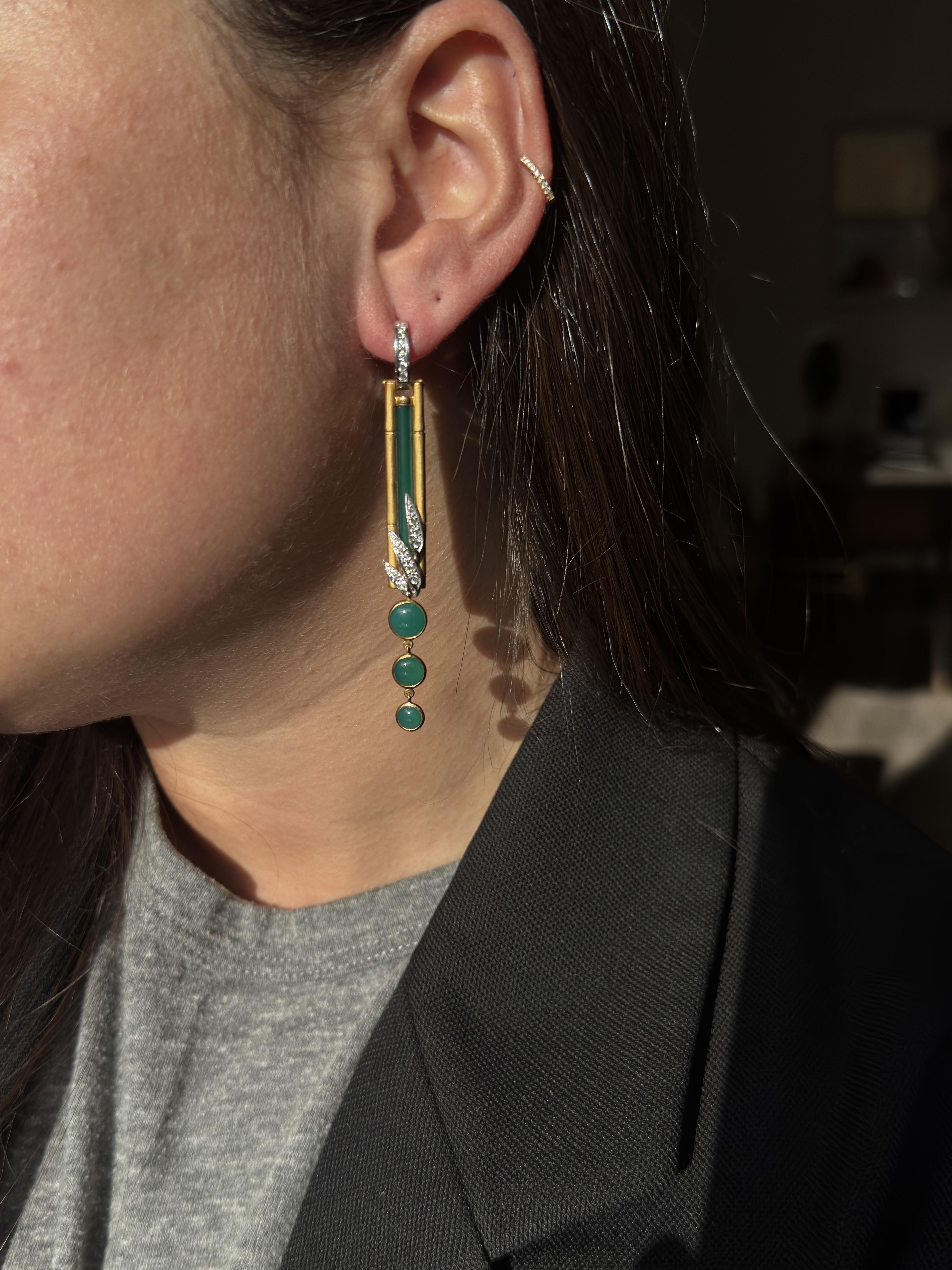 Carrera y Carrera Bamboo Chrysoprase Diamond Gold Drop Earrings