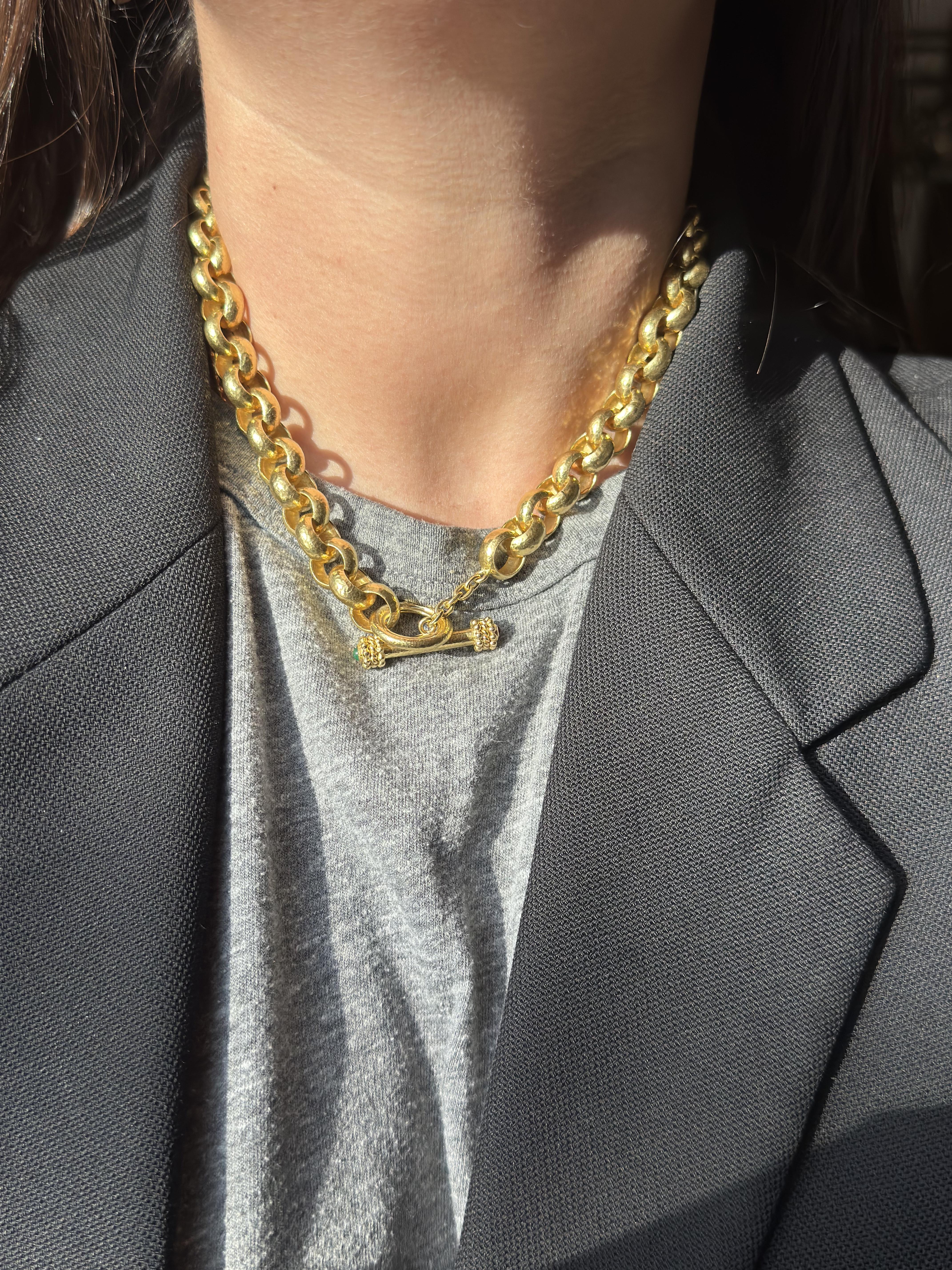 Elizabeth Locke Hammered Link Gold Emerald Ruby Toggle Necklace