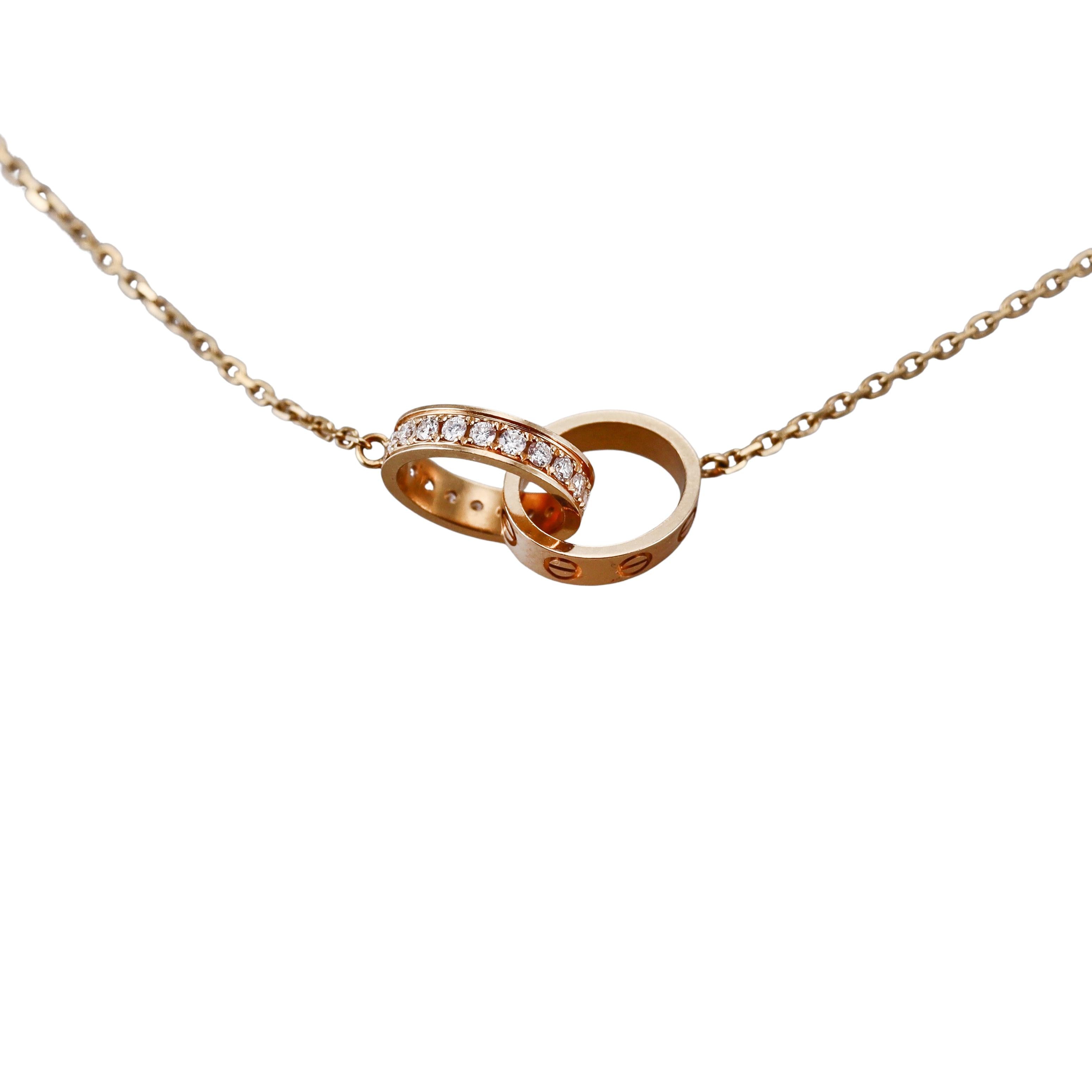 Cartier Love Yellow Gold Half Pave Diamond Pendant Necklace
