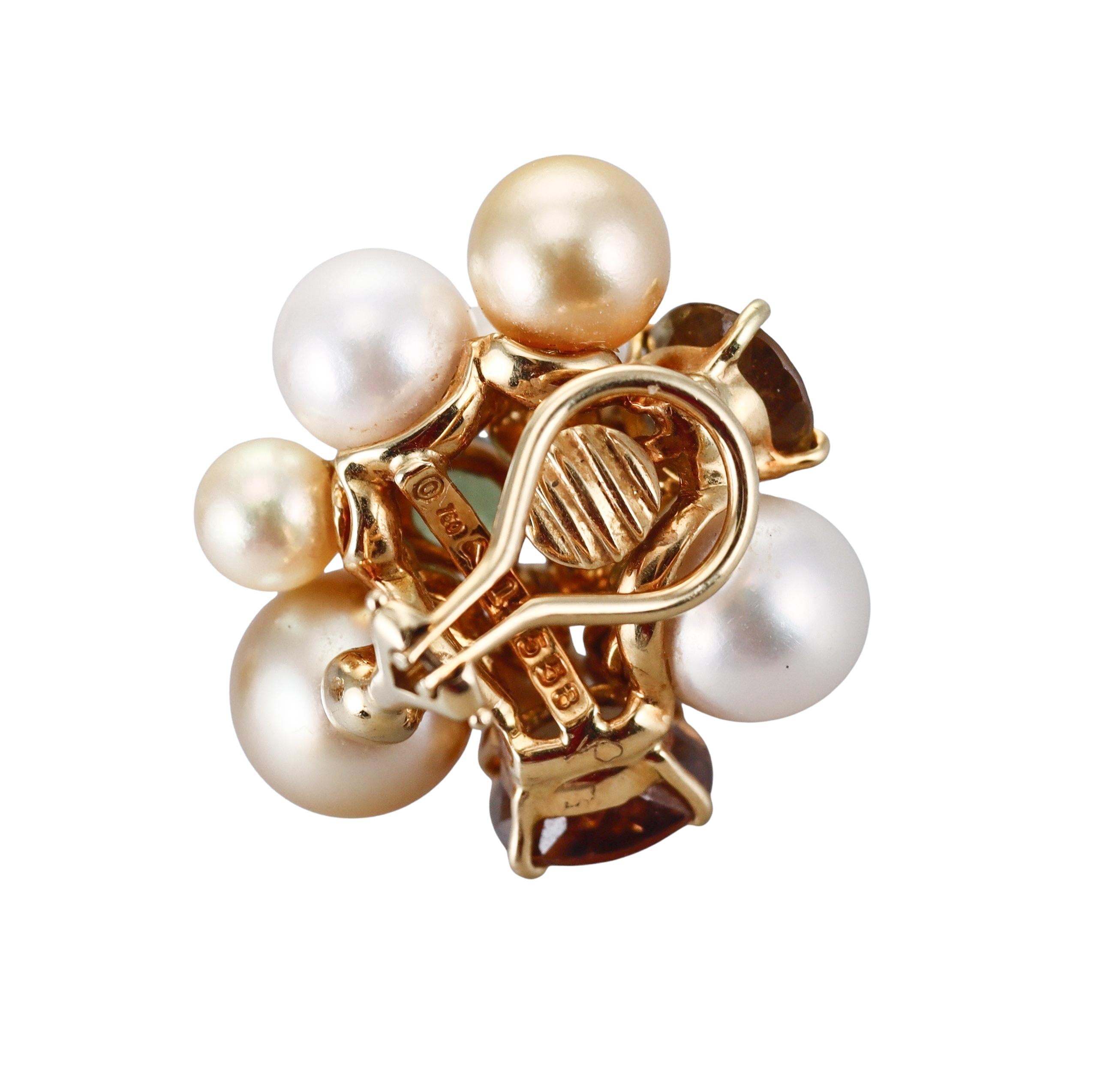 Seaman Schepps Large Bubble Tourmaline Pearl Diamond Citrine Gold Earrings