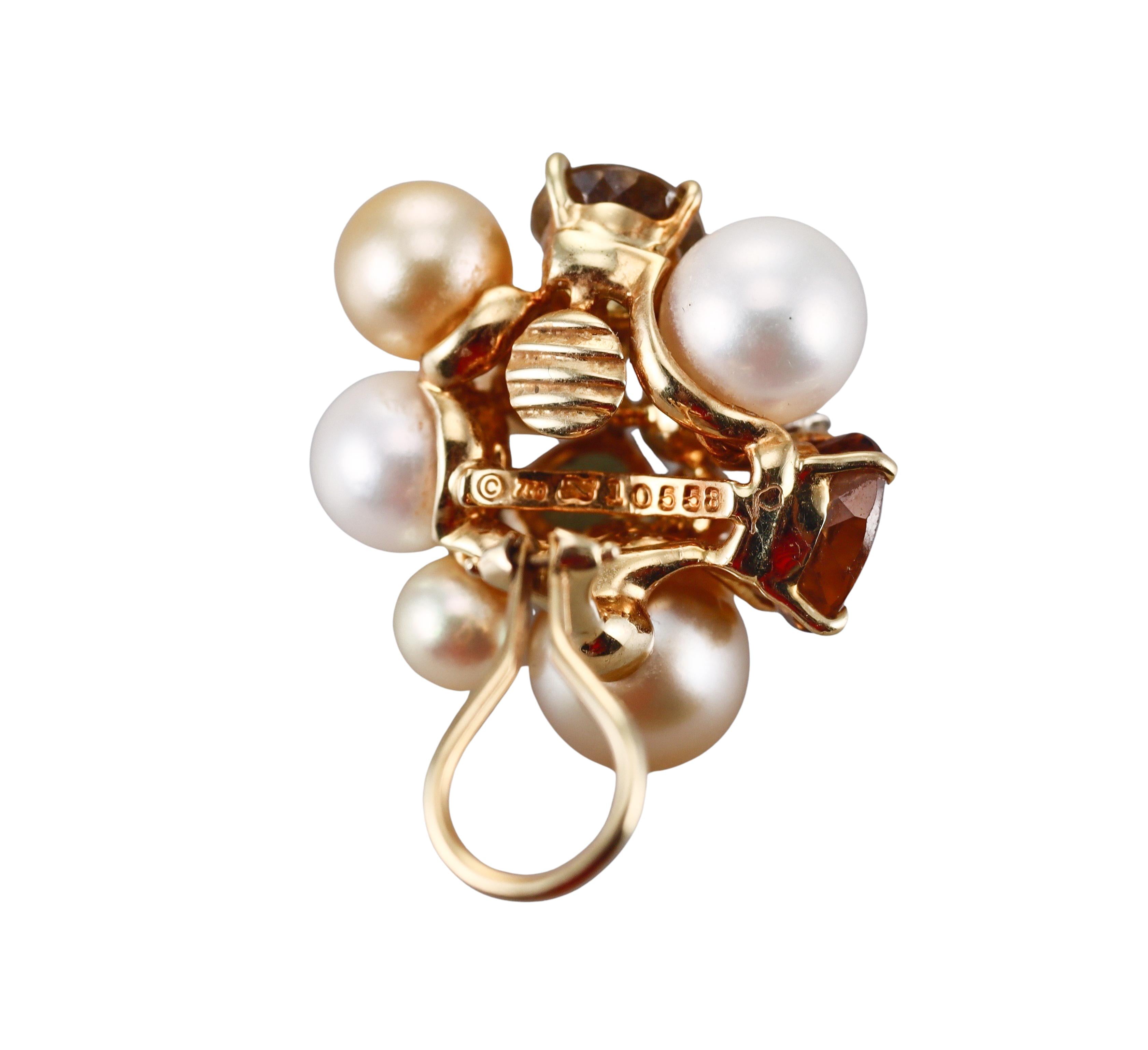 Seaman Schepps Large Bubble Tourmaline Pearl Diamond Citrine Gold Earrings