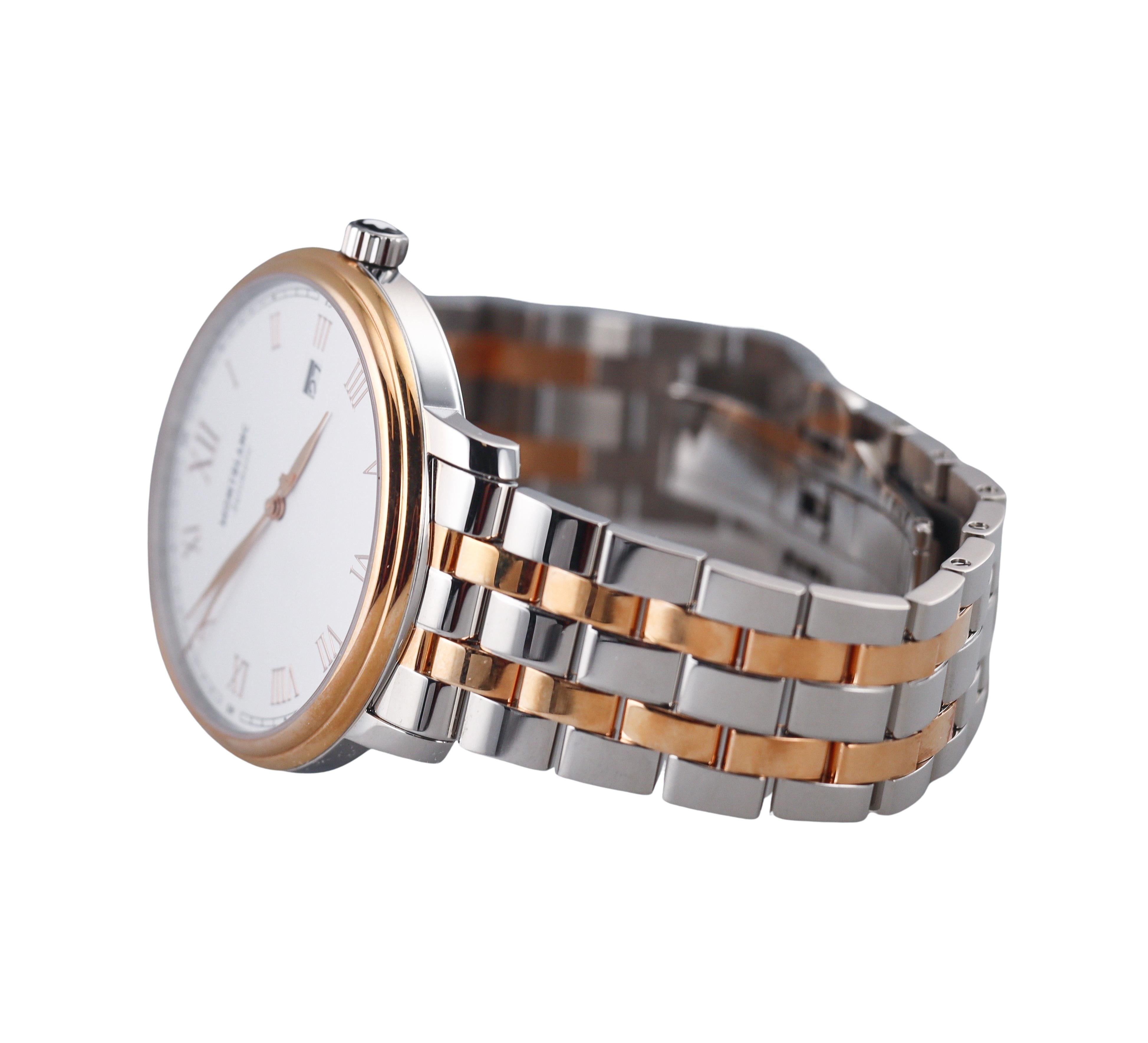 Montblanc Tradition Automatic Rose Gold Steel Silver Dial Watch 114337