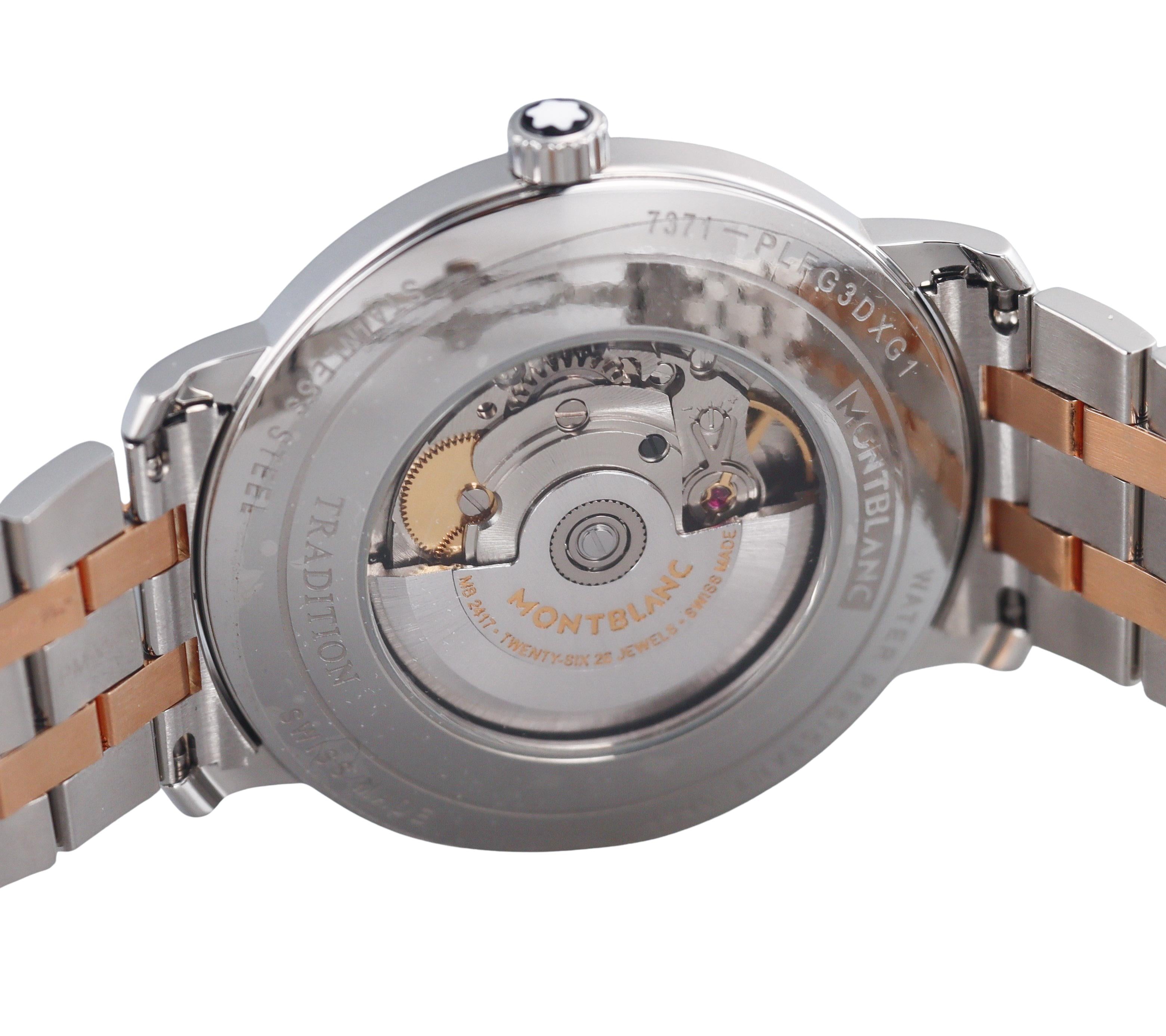 Montblanc Tradition Automatic Rose Gold Steel Silver Dial Watch 114337