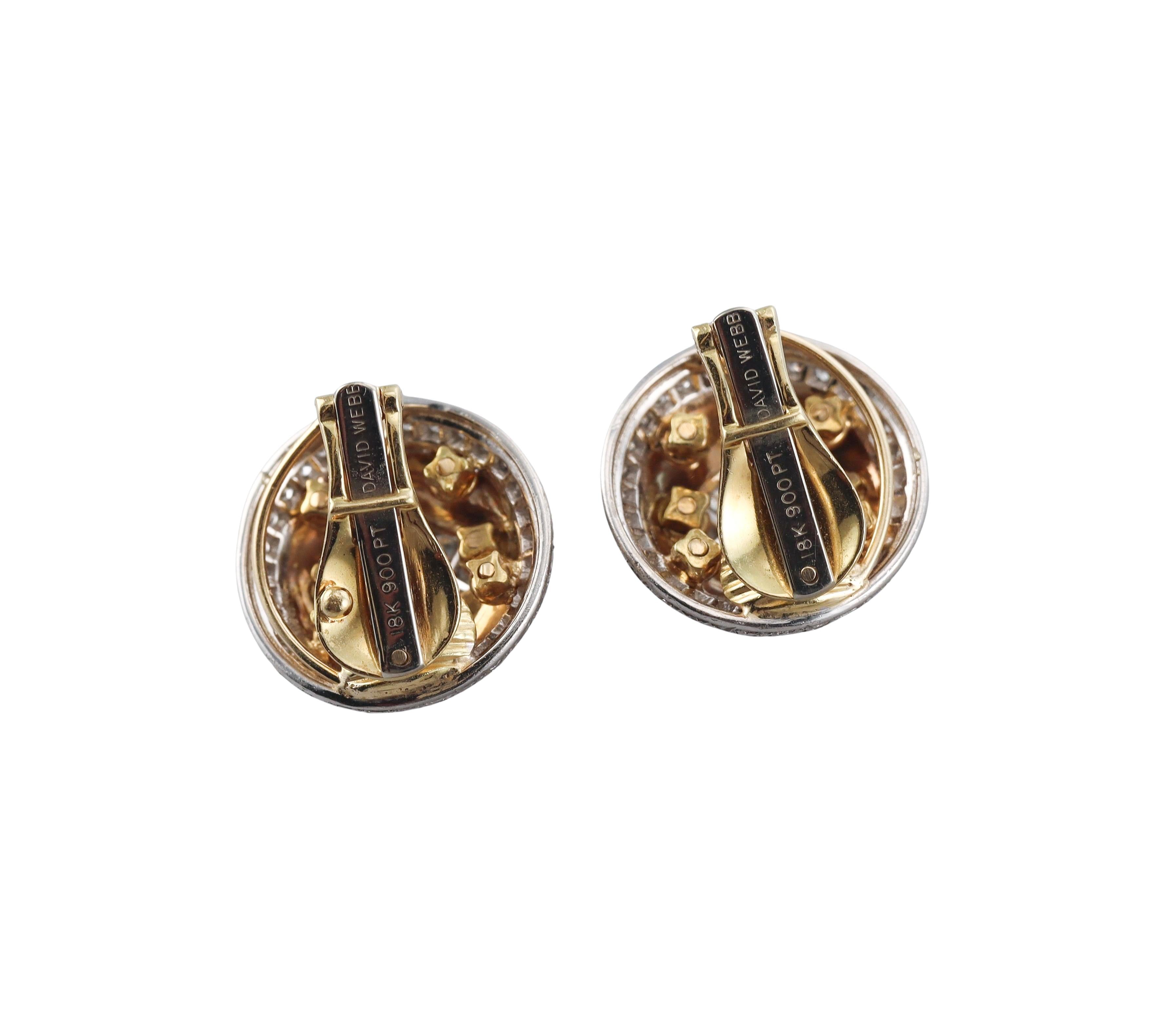 David Webb Diamond Enamel Gold Platinum Button Earrings