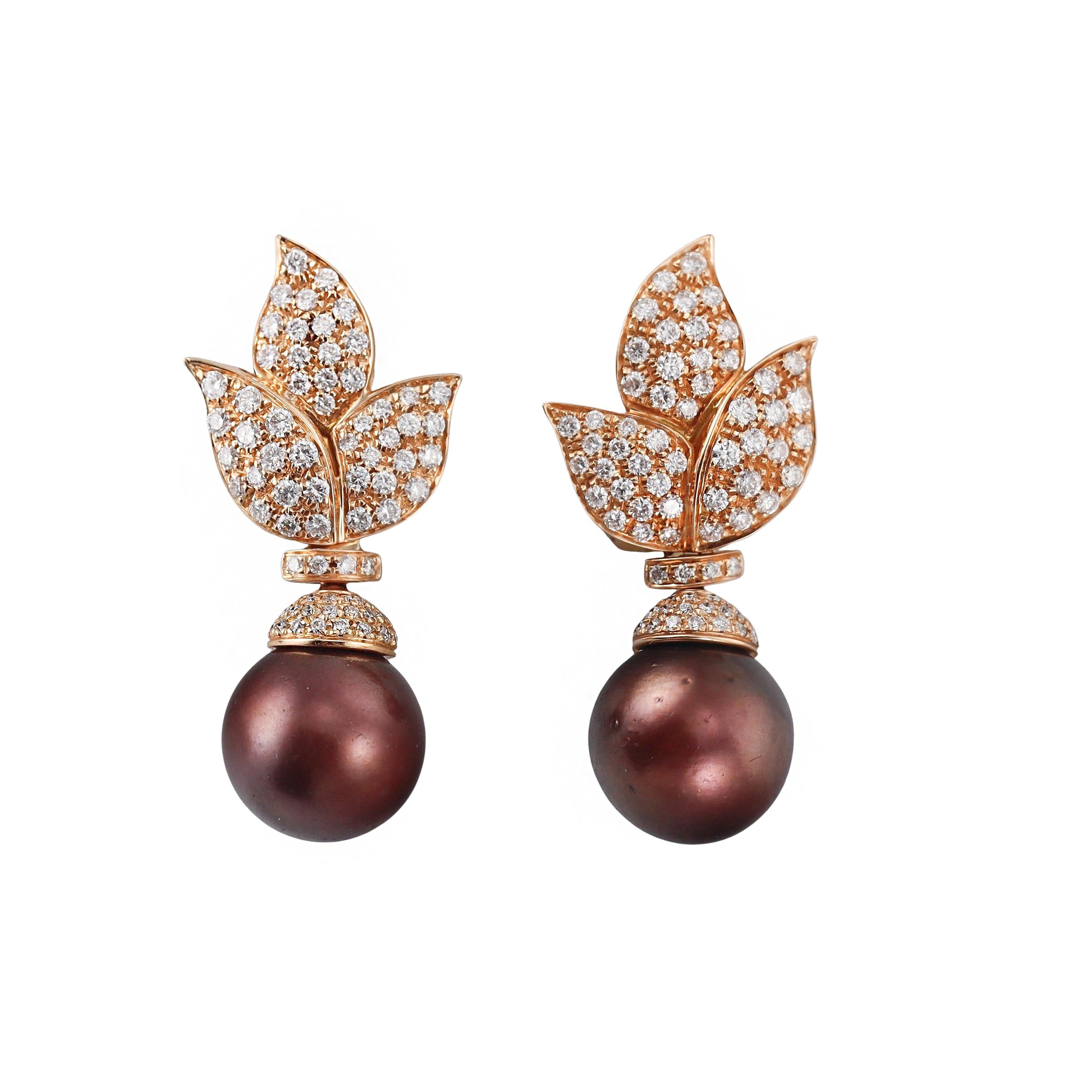 Diamond South Sea Pearl Gold Night & Day Earrings