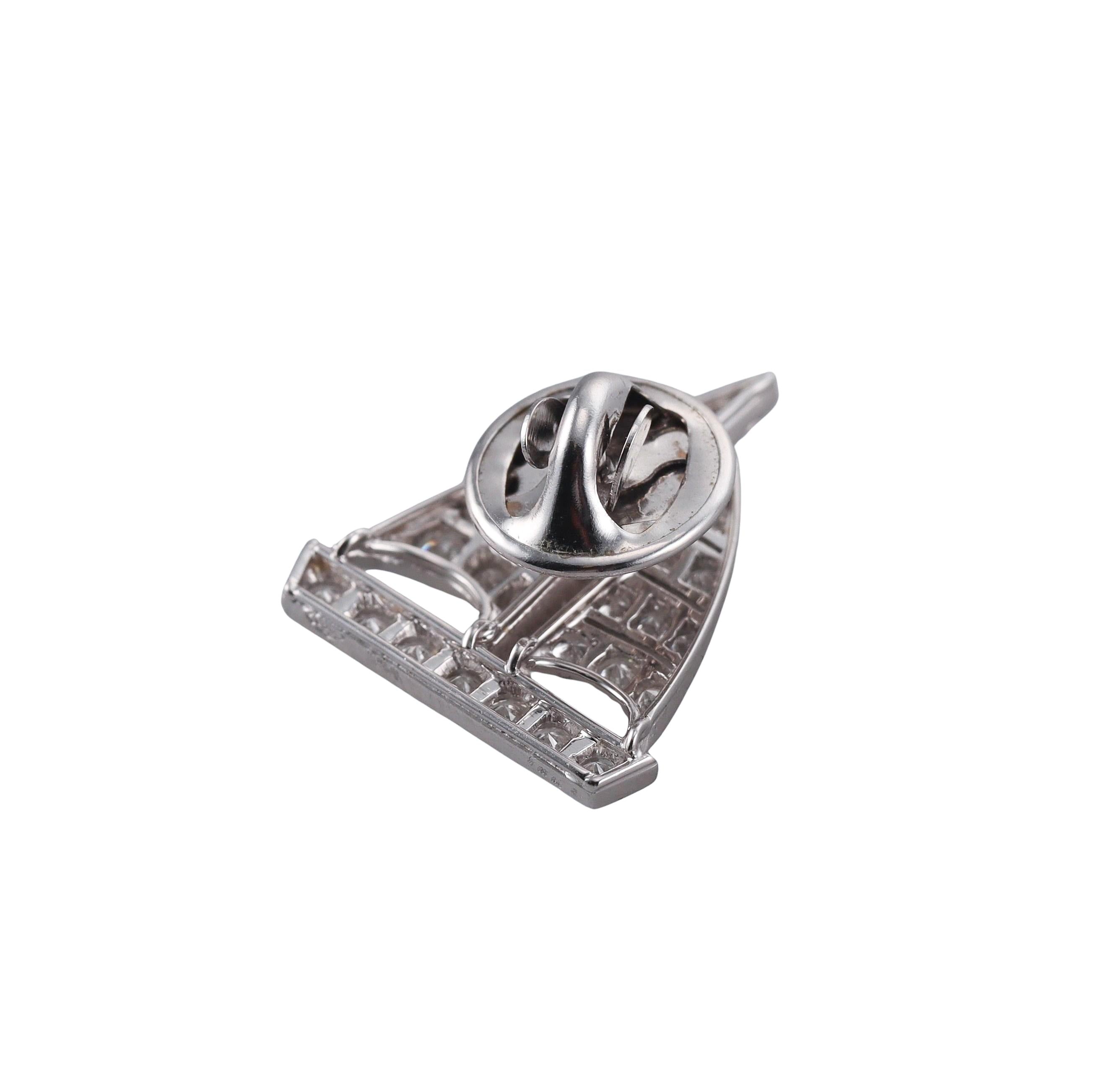 Diamond Platinum Gold Sailboat Cufflinks Stud Pin Tuxedo Dress Set