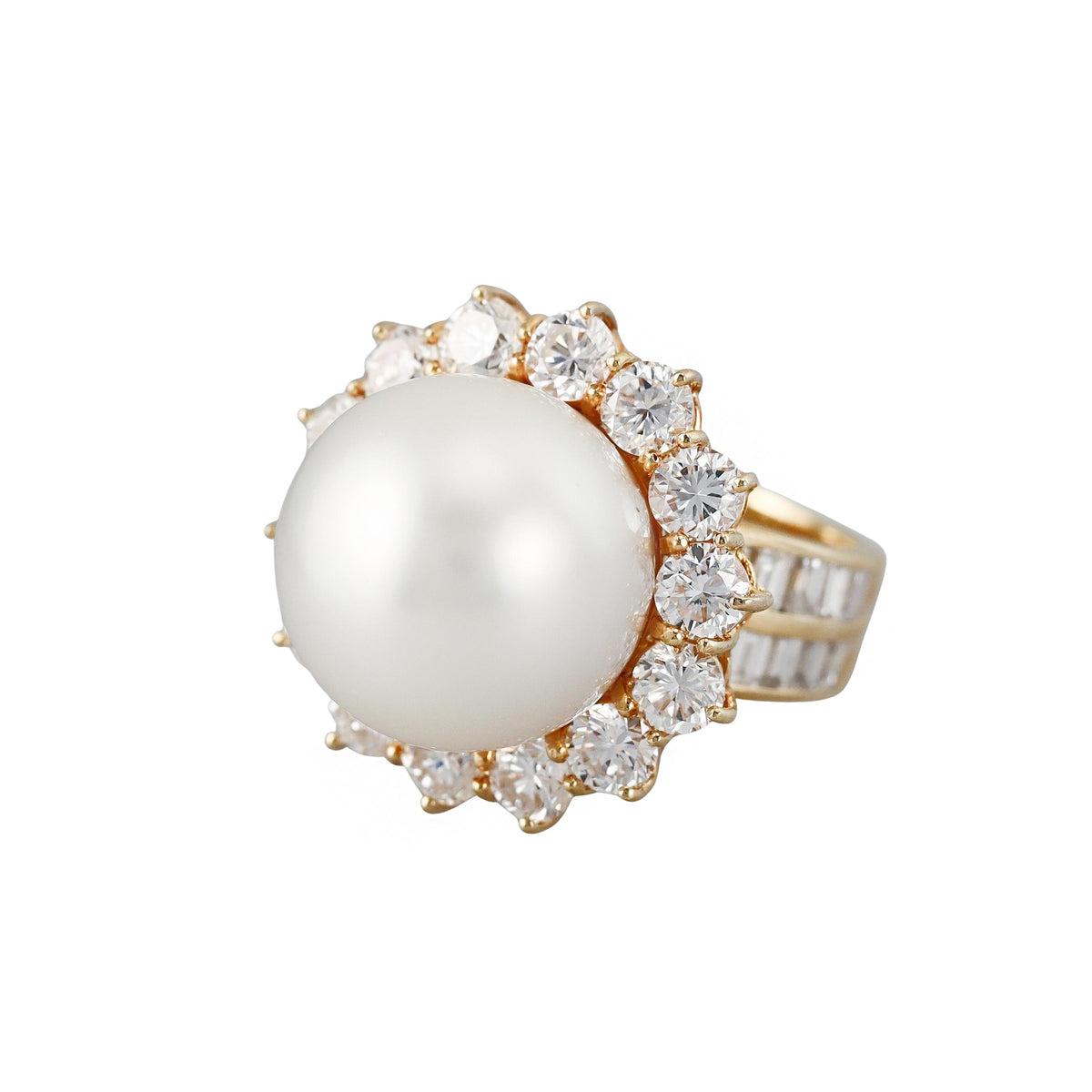 Diamond 16mm South Sea Pearl Gold Cocktail Ring