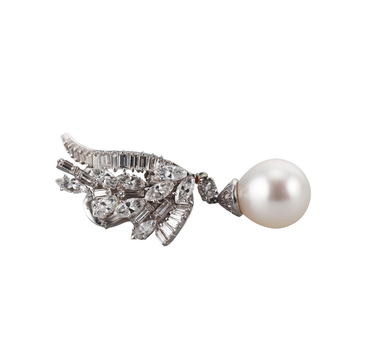 French Mid Century Diamond Pearl Platinum Night & Day Earrings