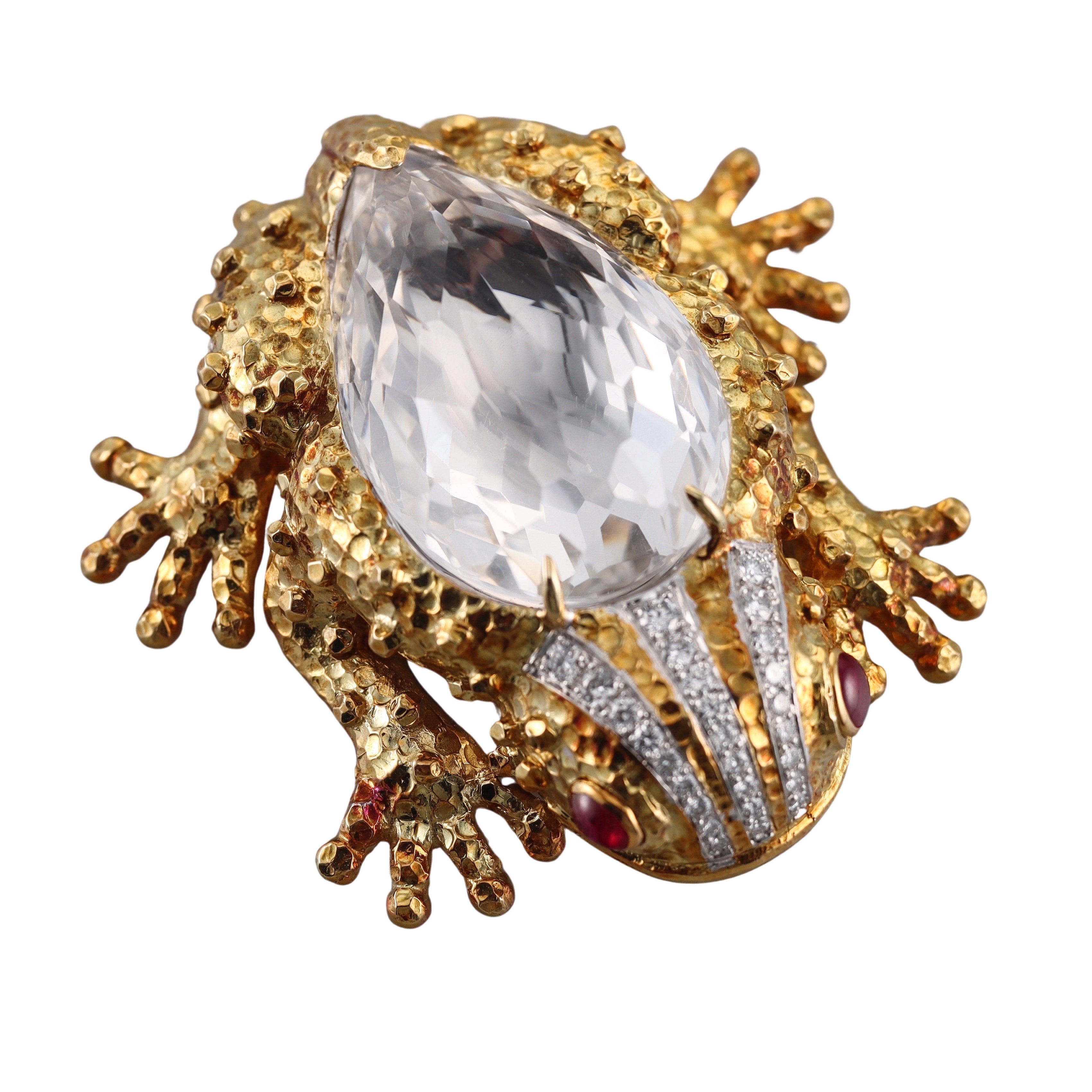 David Webb Crystal Diamond Ruby Gold Platinum Frog Brooch Pin