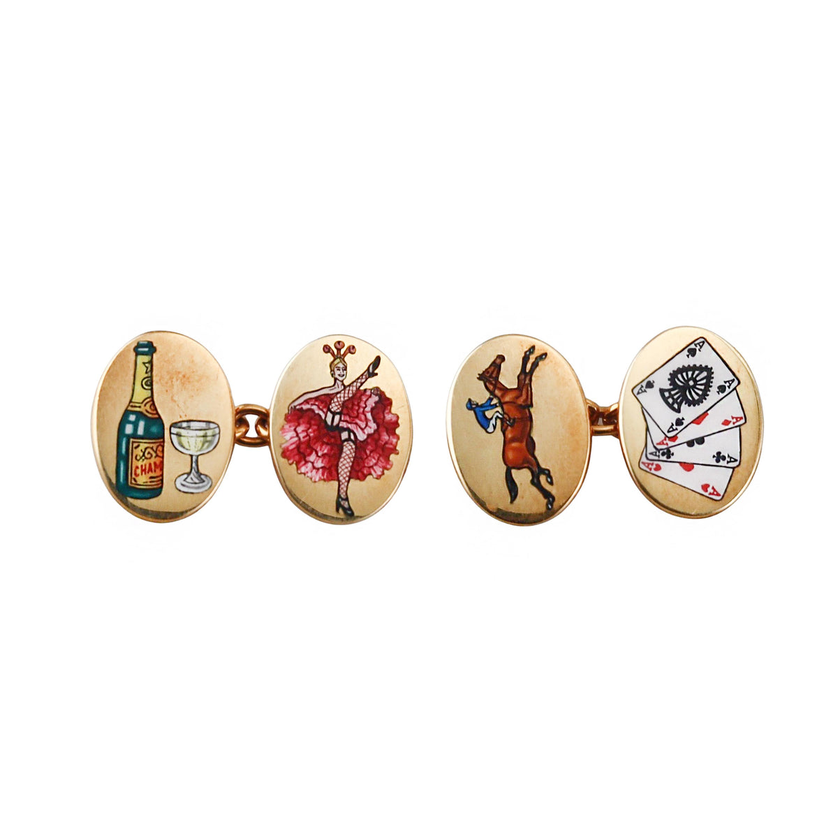 Asprey Enamel Gold Road to Ruin Four Vices Cufflinks