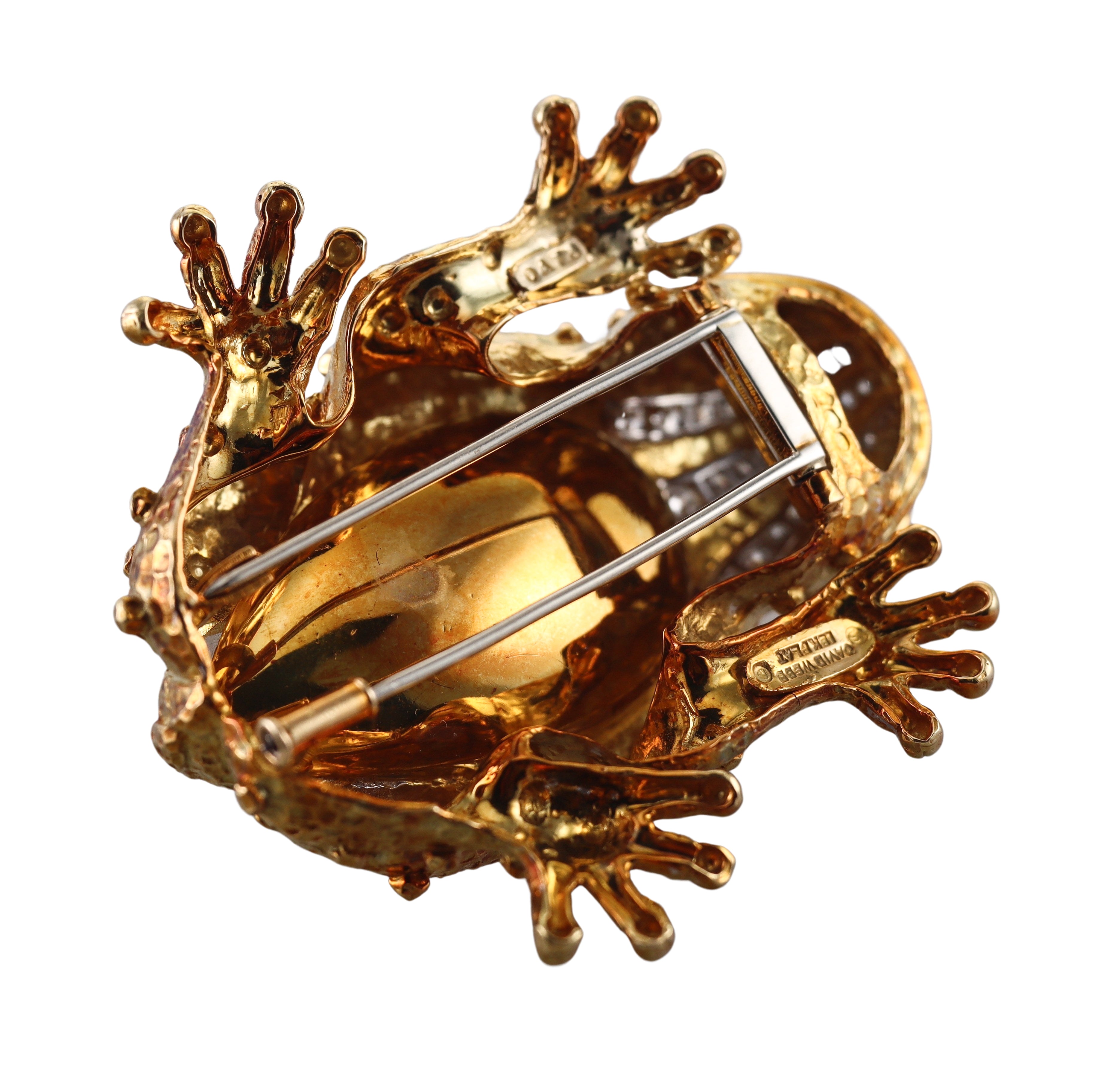 David Webb Crystal Diamond Ruby Gold Platinum Frog Brooch Pin