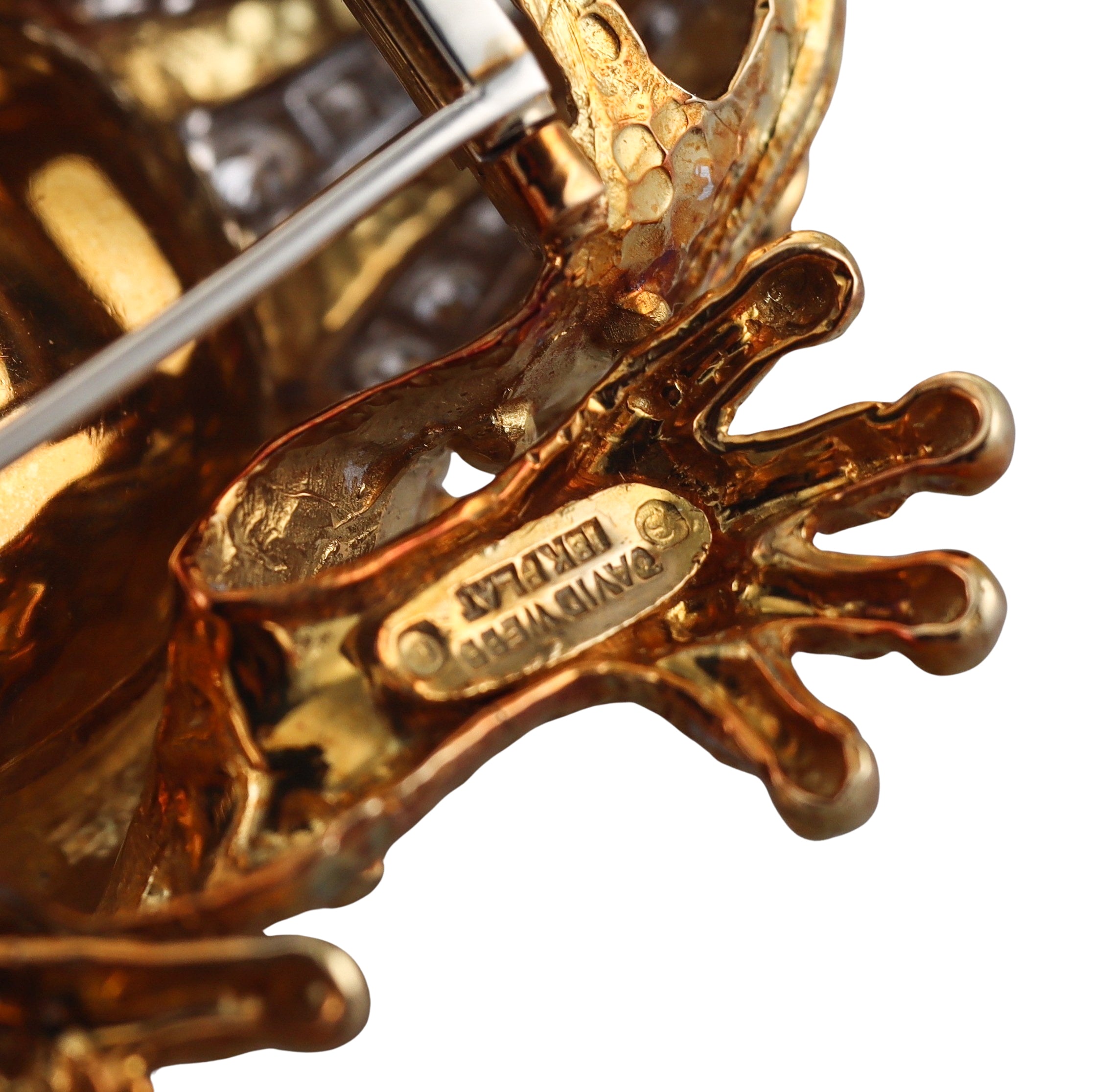 David Webb Crystal Diamond Ruby Gold Platinum Frog Brooch Pin