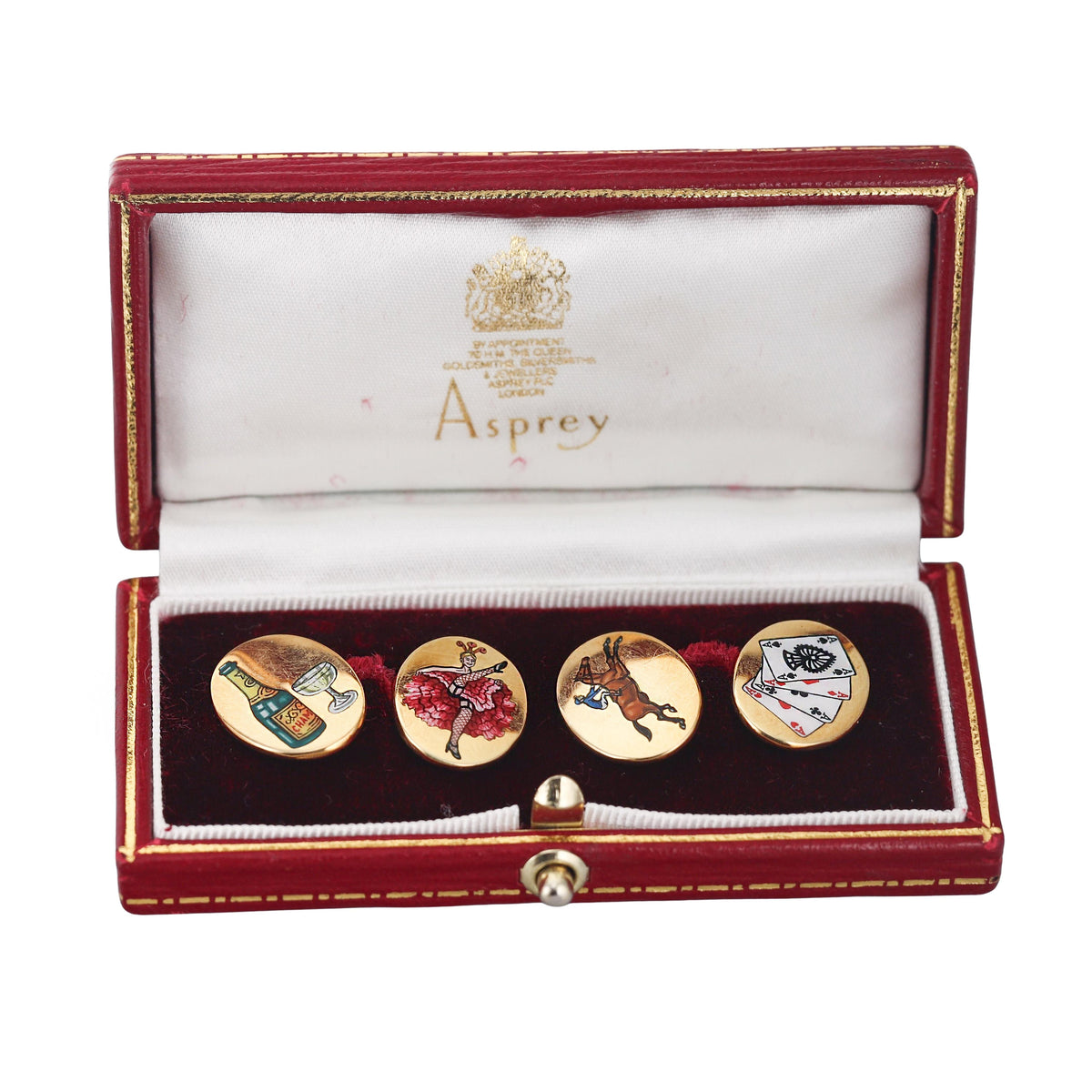 Asprey Enamel Gold Road to Ruin Four Vices Cufflinks