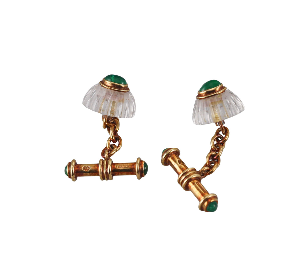 Asprey Crystal Emerald Gold Cufflinks Stud Set