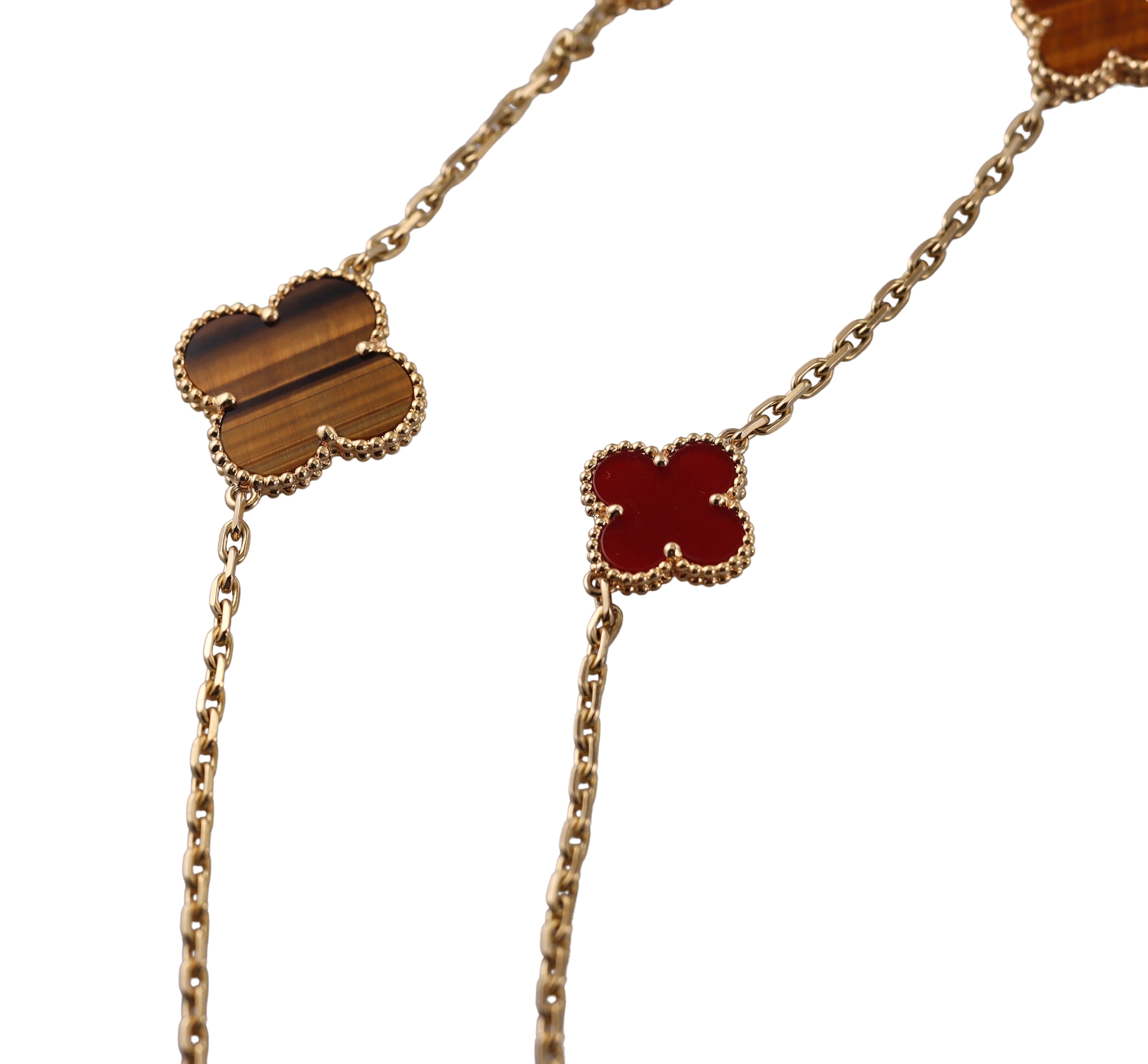 Van Cleef & Arpels Magic Alhambra Carnelian Tiger's Eye 16 Motif Necklace