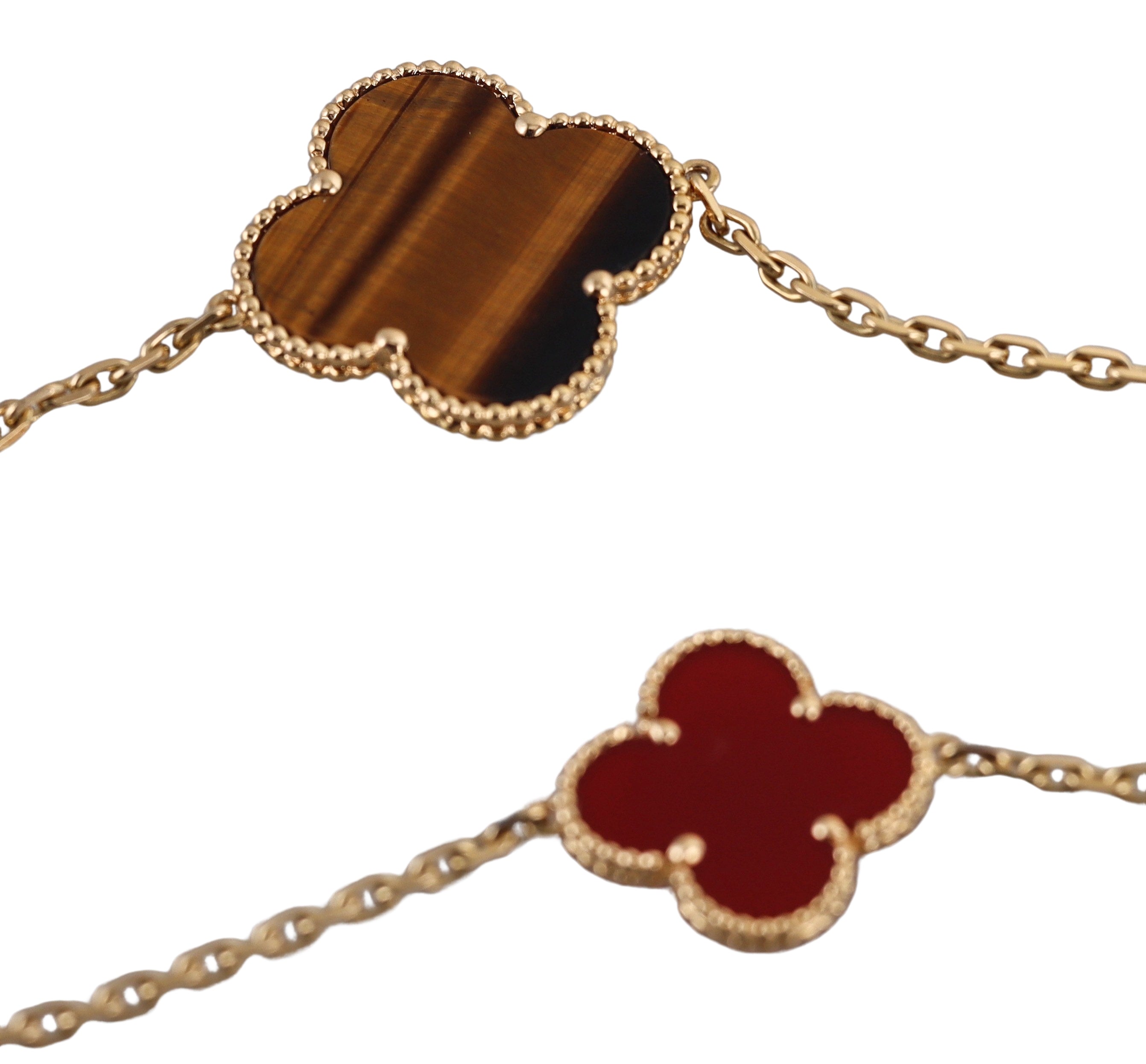 Van Cleef & Arpels Magic Alhambra Carnelian Tiger's Eye 16 Motif Necklace
