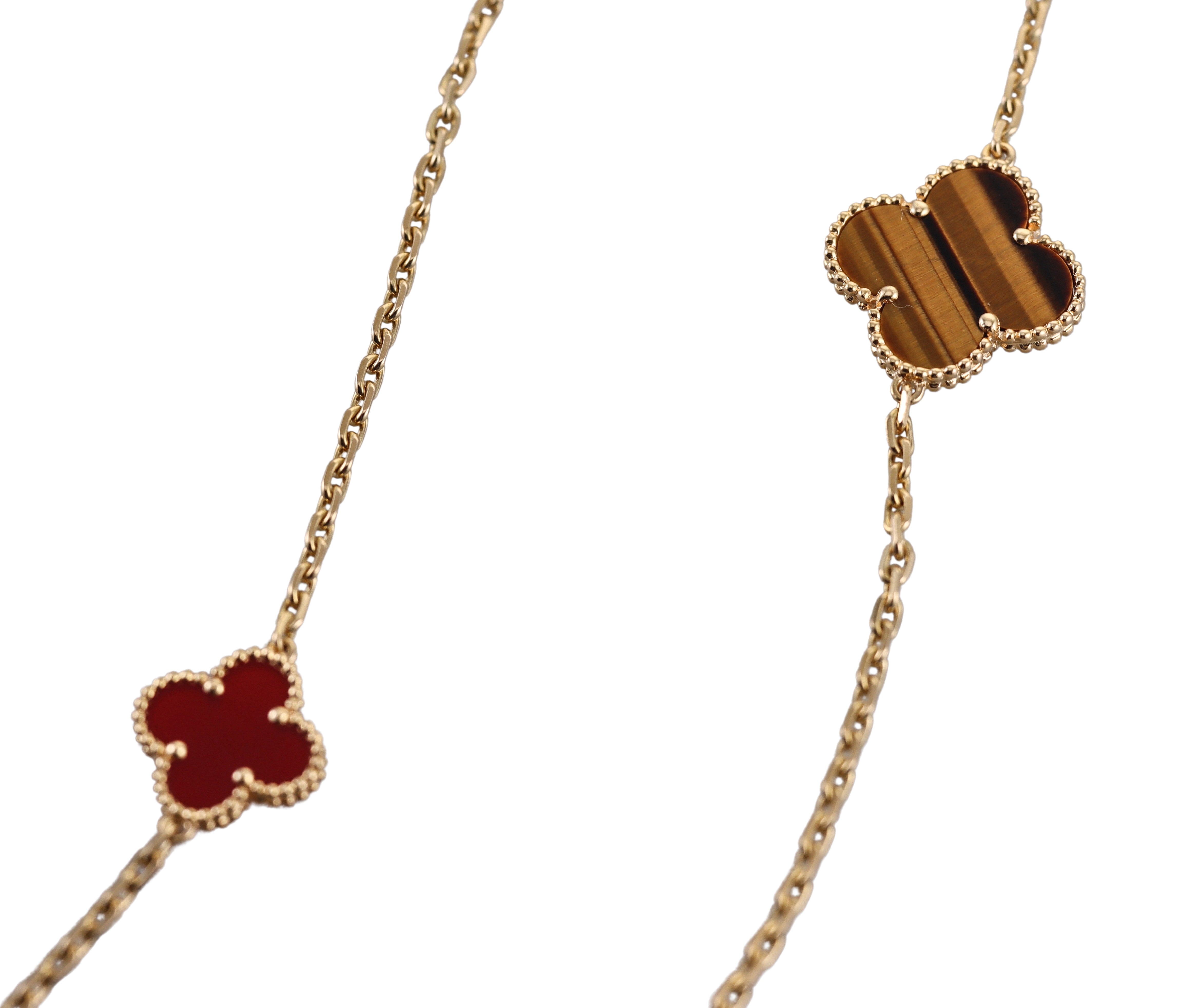 Van Cleef & Arpels Magic Alhambra Carnelian Tiger's Eye 16 Motif Necklace