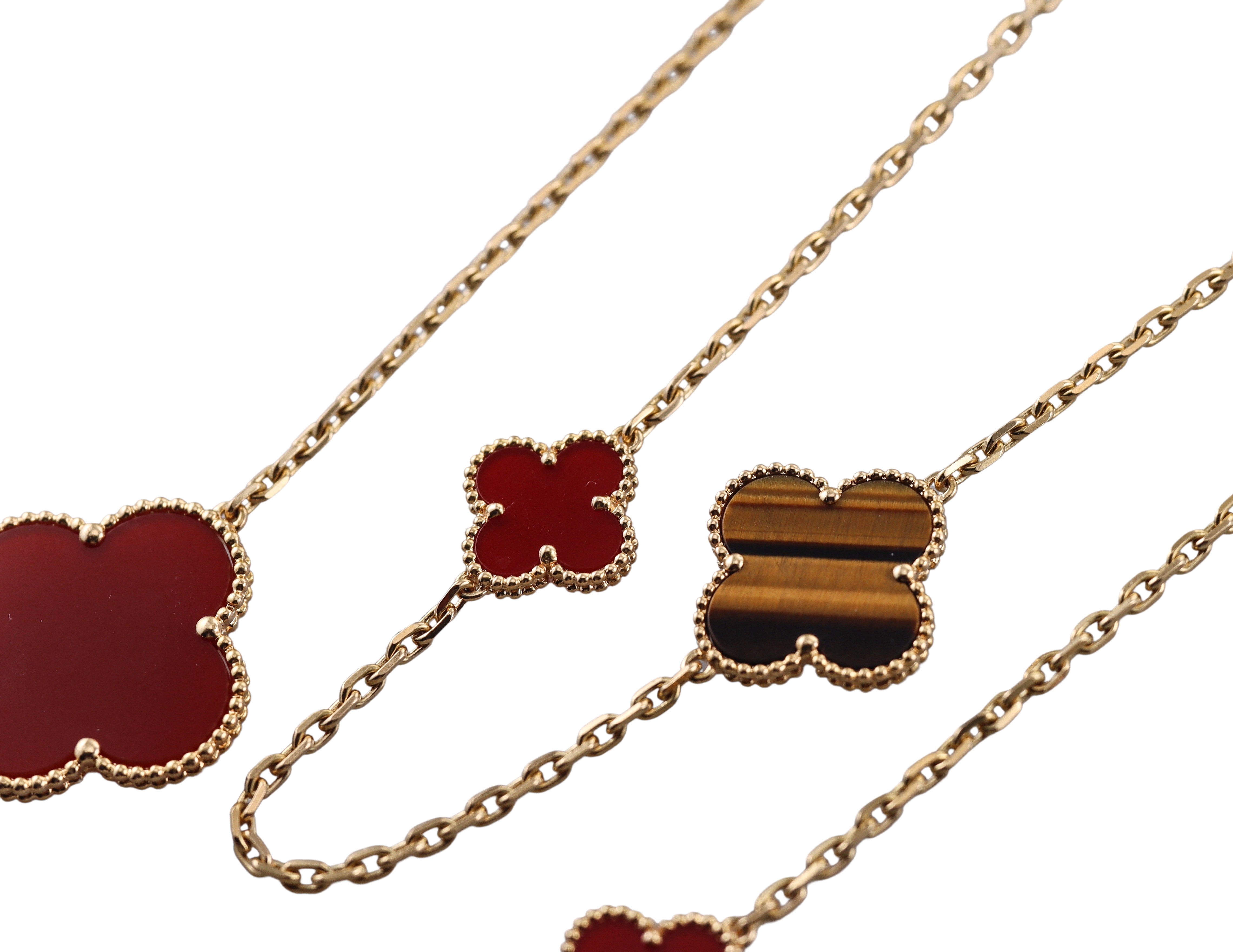 Van Cleef & Arpels Magic Alhambra Carnelian Tiger's Eye 16 Motif Necklace