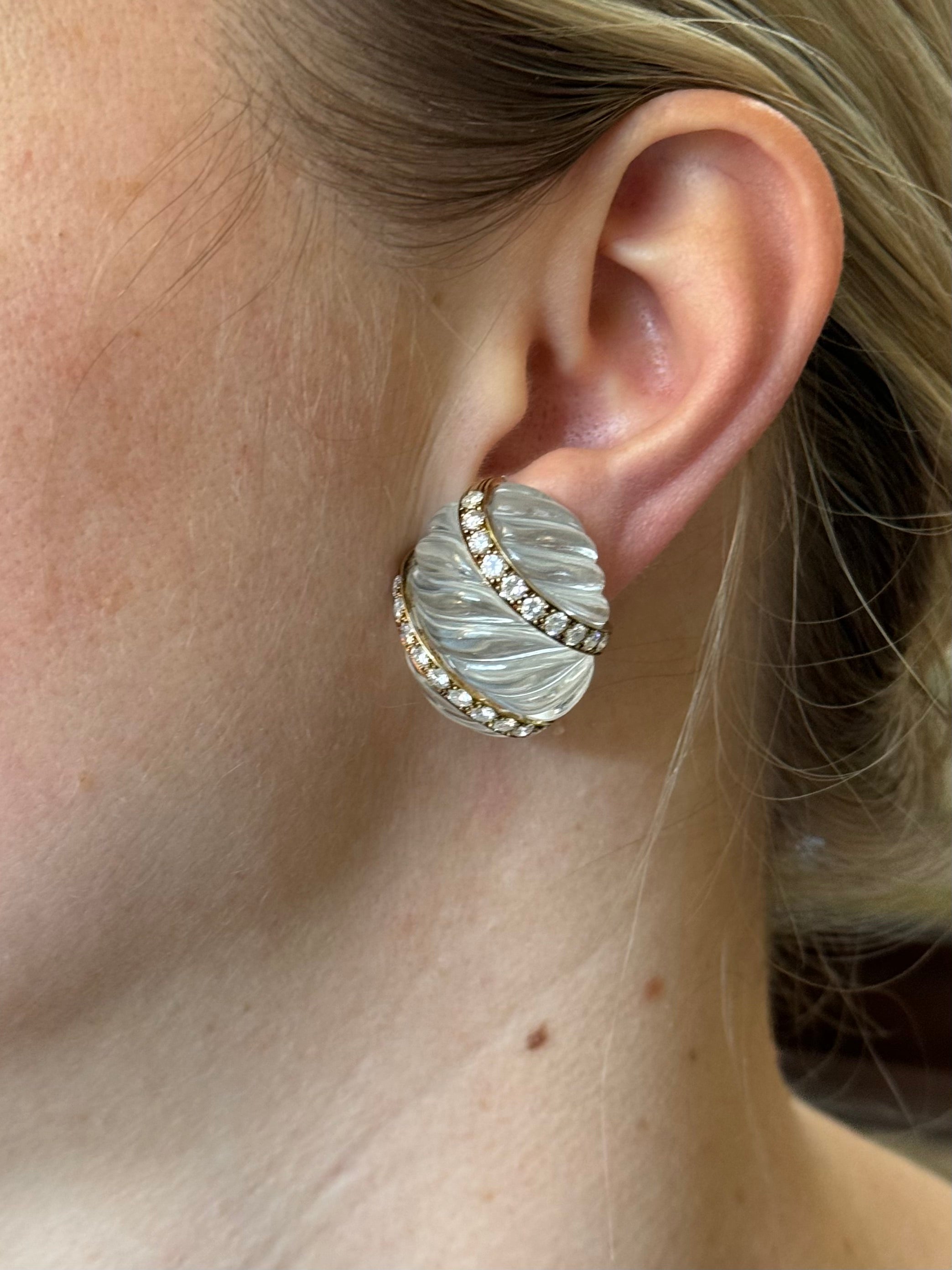 David Webb Crystal Diamond Gold Platinum Earrings