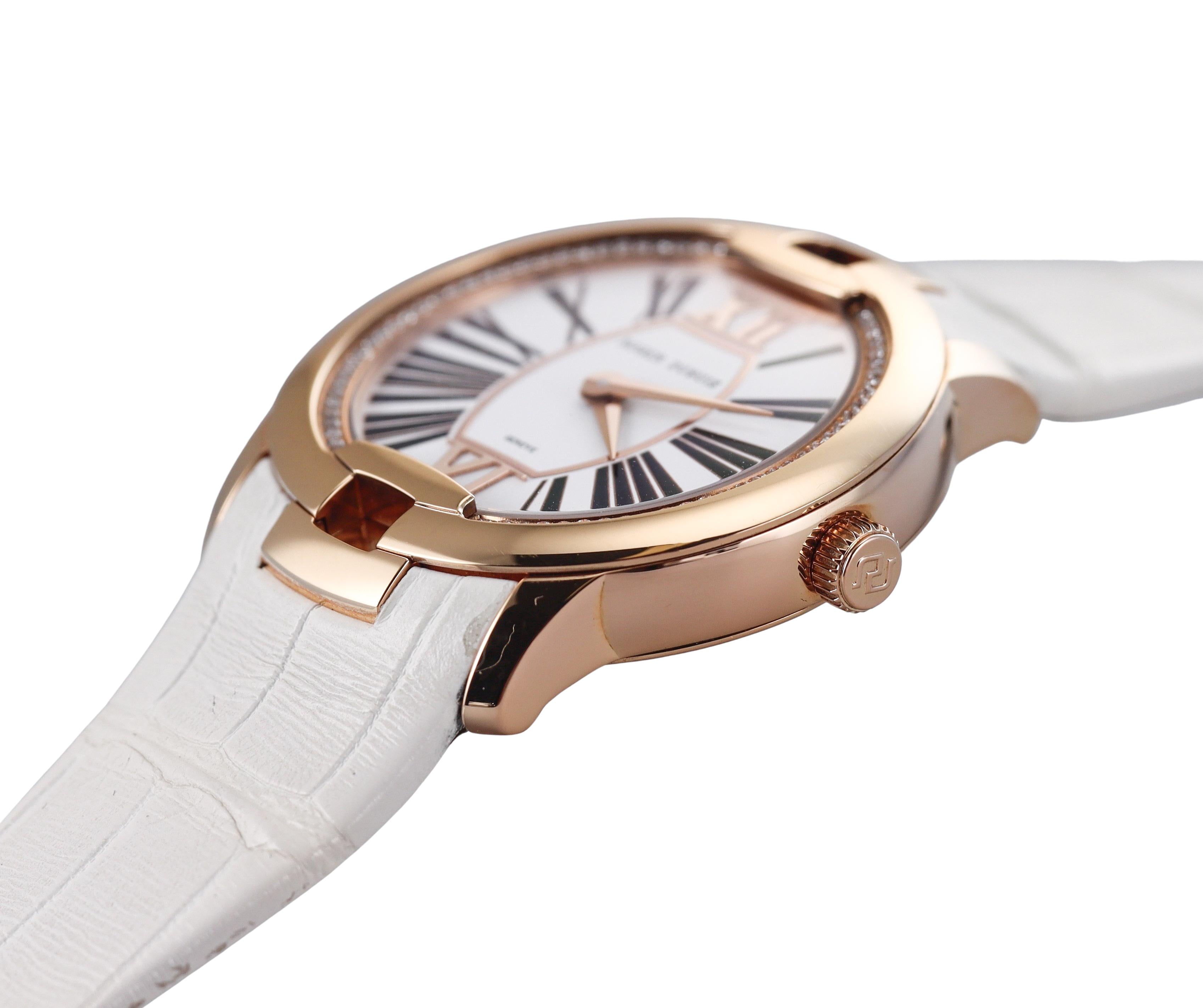 Roger Dubuis Velvet Rose Gold Diamond White Leather Strap Watch DBVE0069