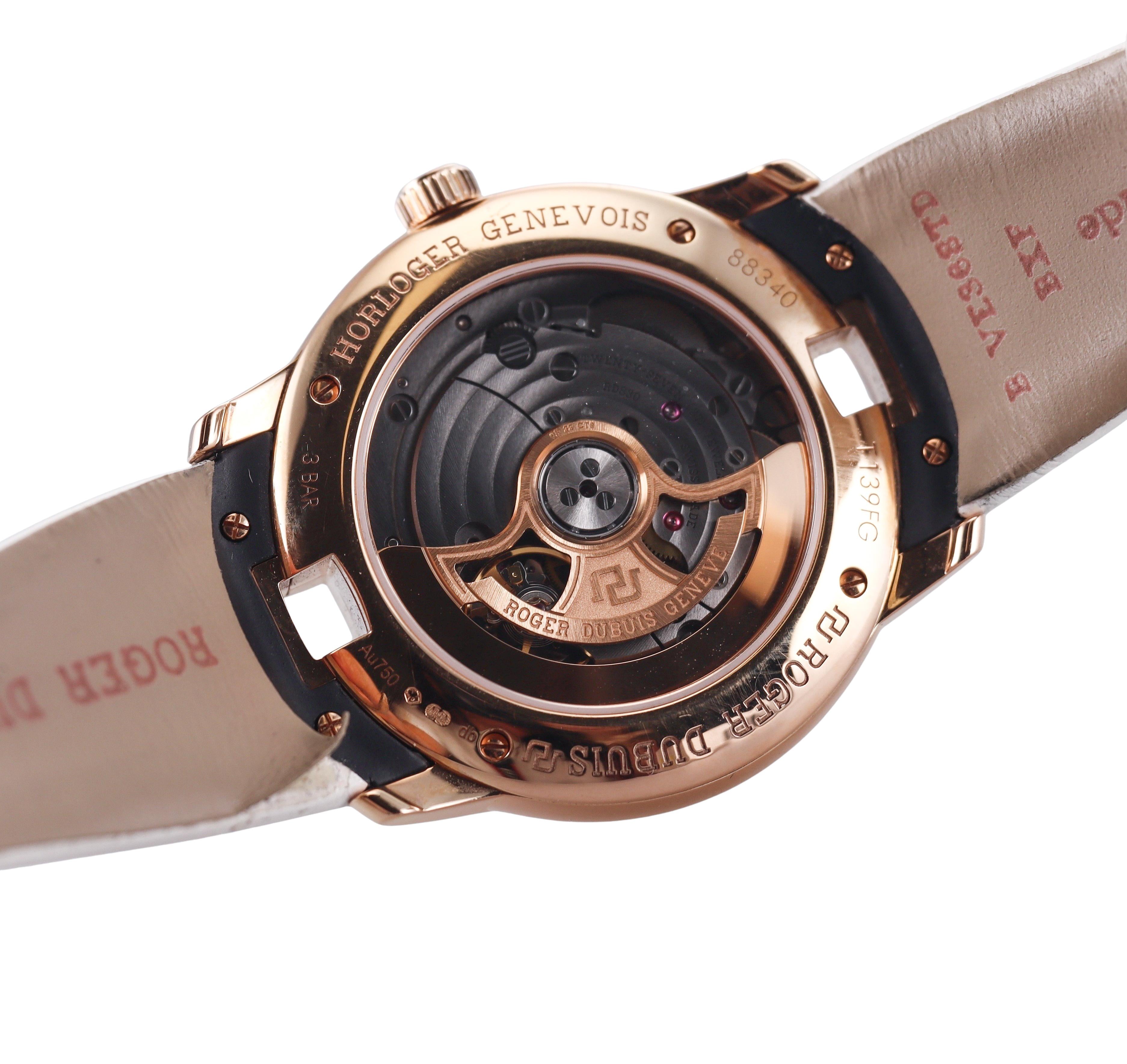 Roger Dubuis Velvet Rose Gold Diamond White Leather Strap Watch DBVE0069