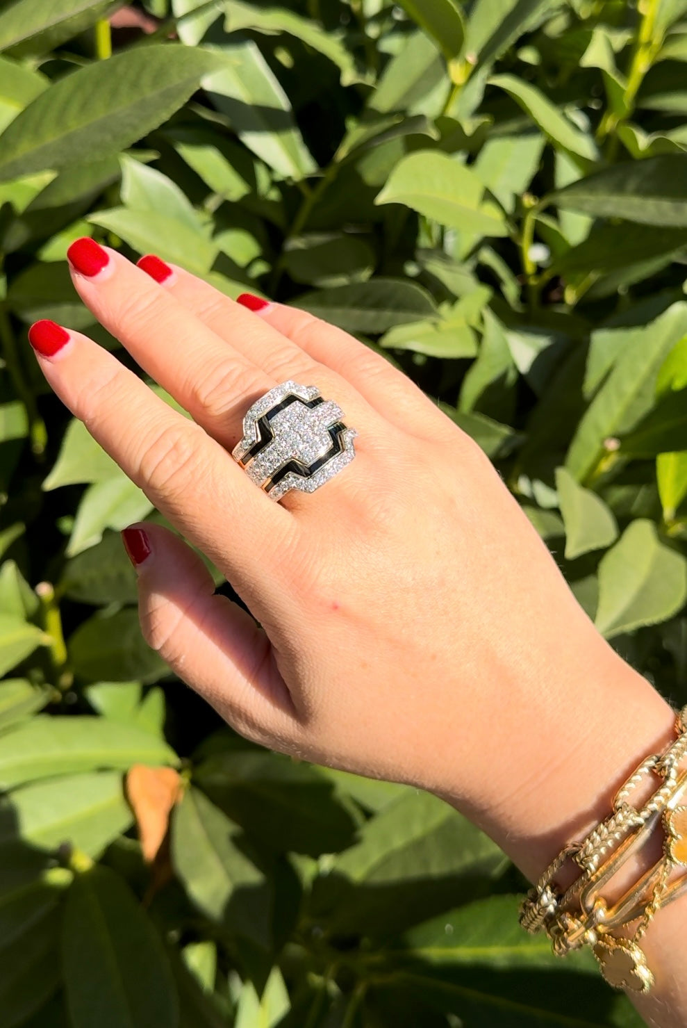 David Webb Diamond Gold Platinum Enamel Cigar Band Ring