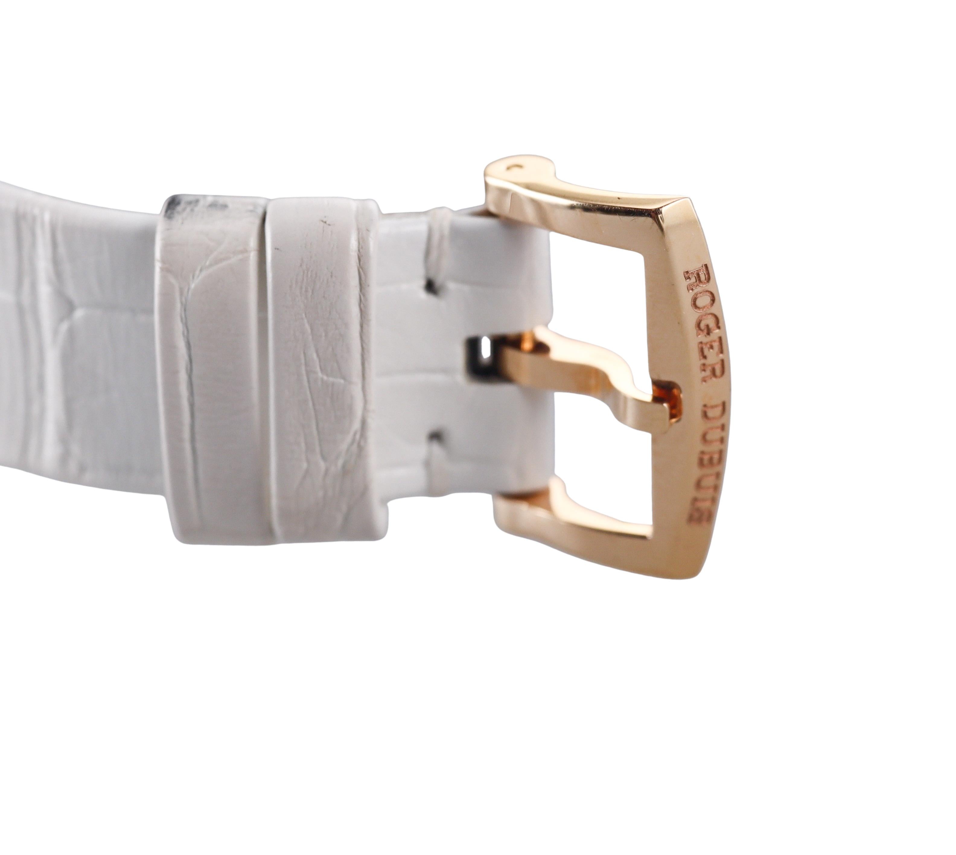 Roger Dubuis Velvet Rose Gold Diamond White Leather Strap Watch DBVE0069