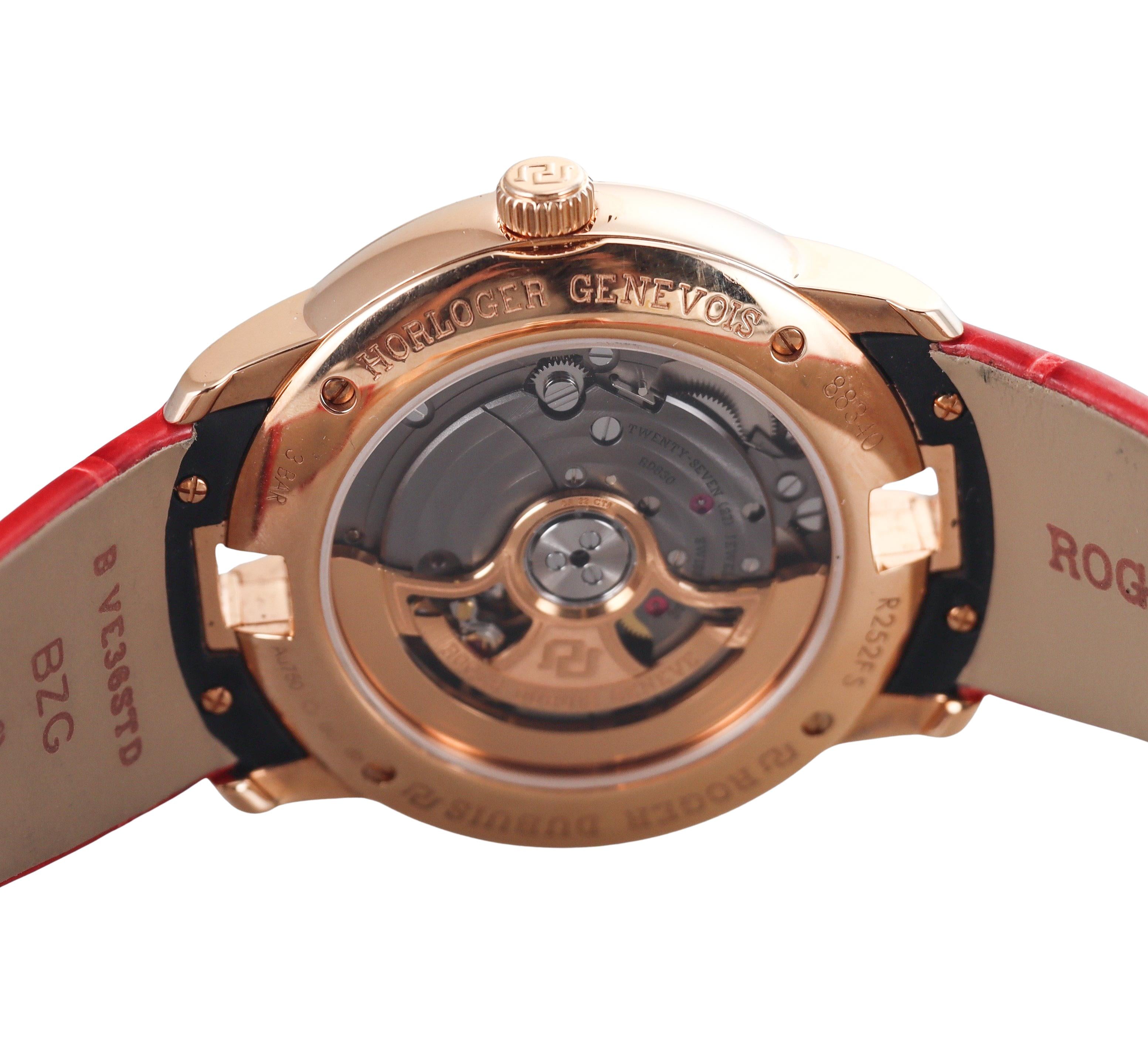 Roger Dubuis Velvet Rose Gold Diamond Red Leather Strap Watch DBVE0073