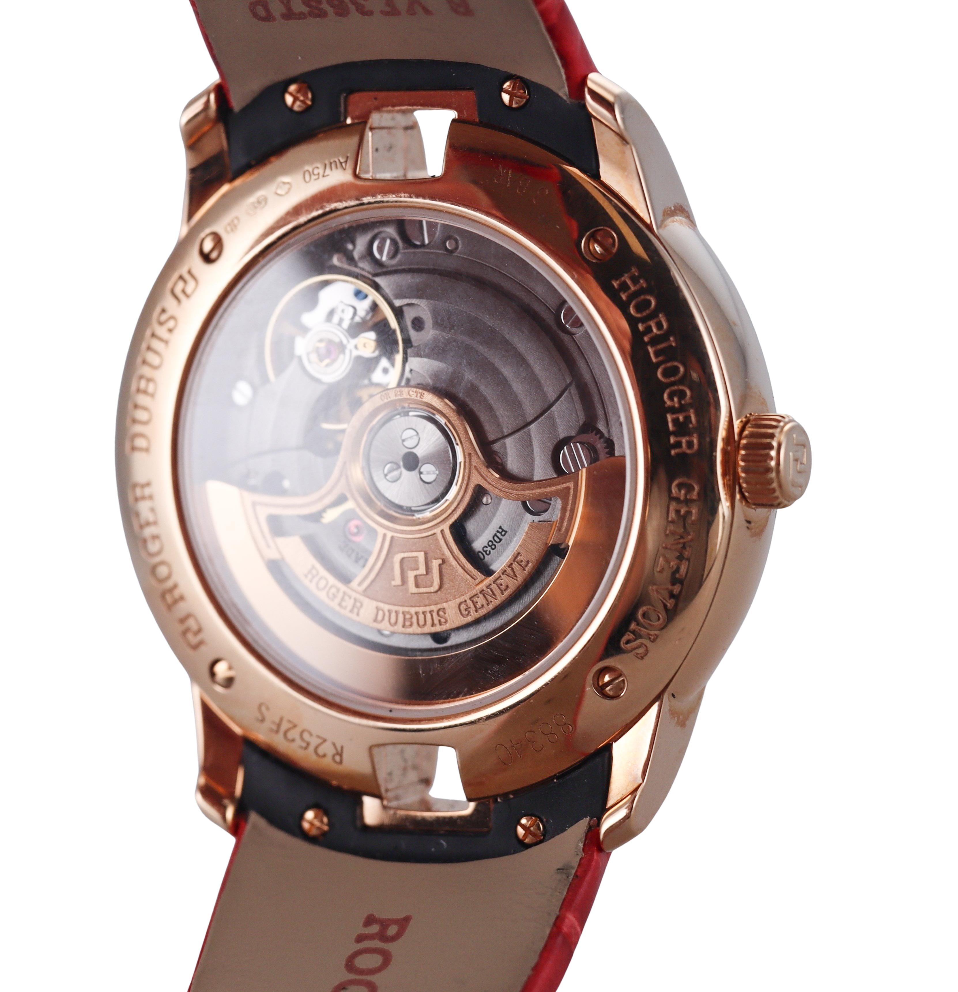 Roger Dubuis Velvet Rose Gold Diamond Red Leather Strap Watch DBVE0073