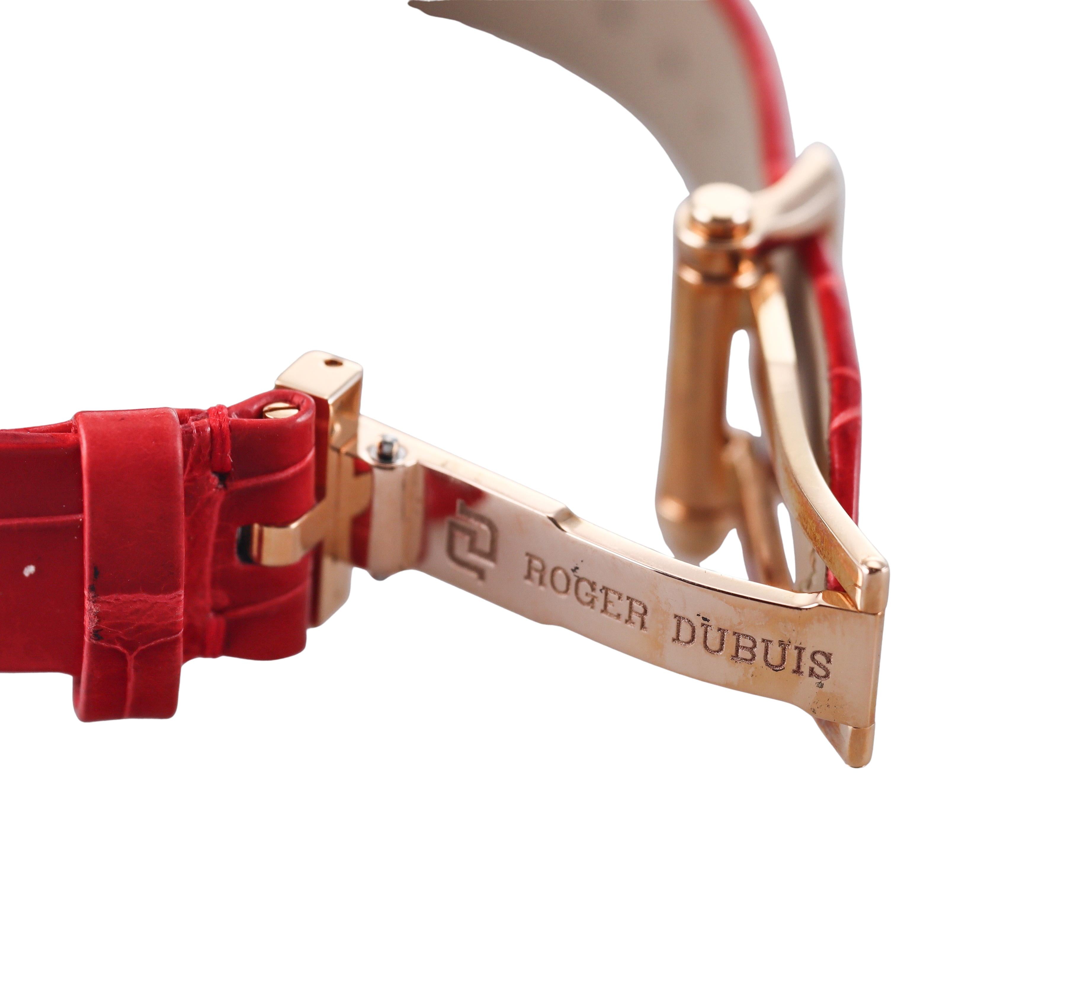 Roger Dubuis Velvet Rose Gold Diamond Red Leather Strap Watch DBVE0073