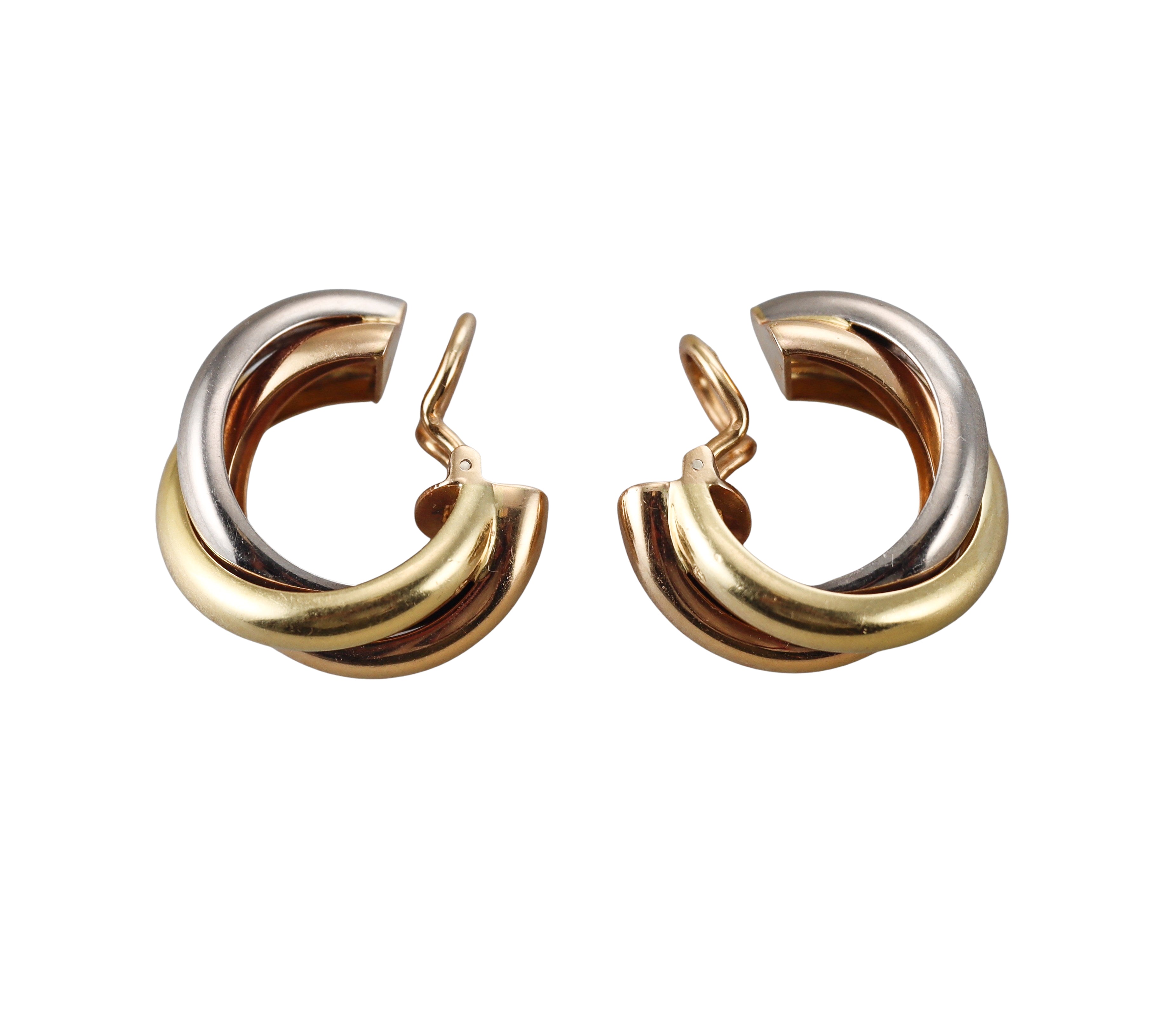 Cartier Trinity Classic Model Tri Color Gold Hoop Earrings