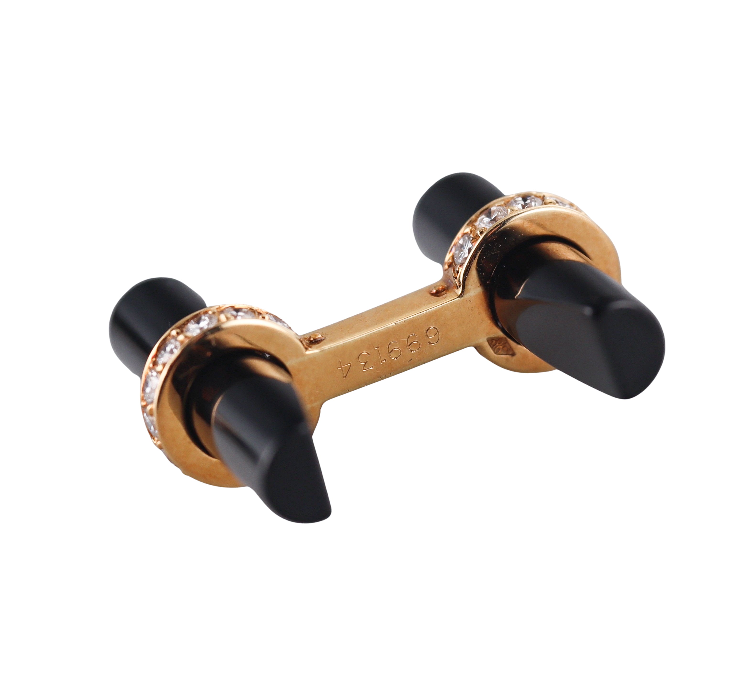 Cartier Onyx Diamond Yellow Gold Bar Cufflinks