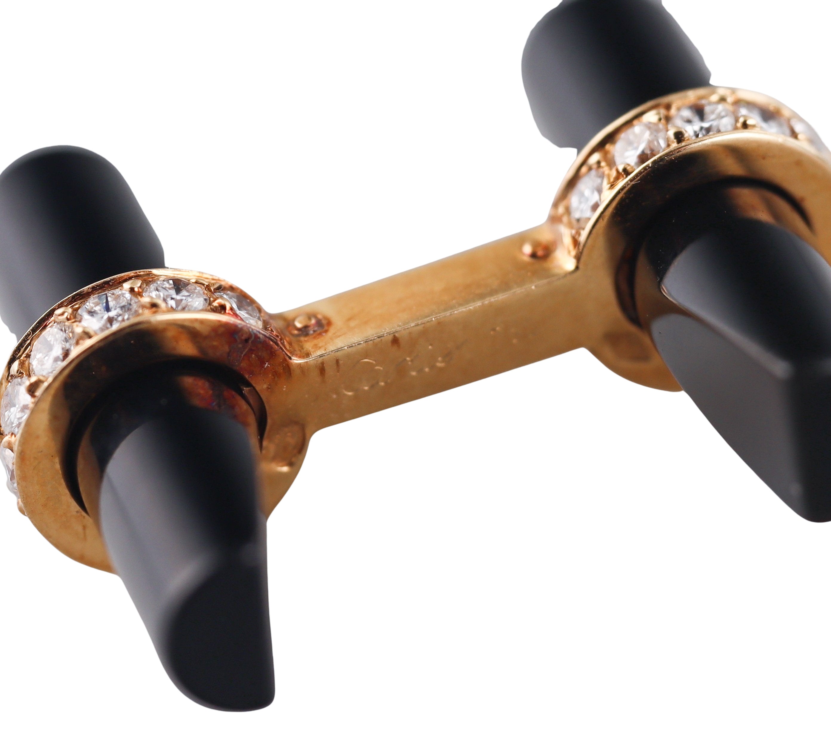 Cartier Onyx Diamond Yellow Gold Bar Cufflinks