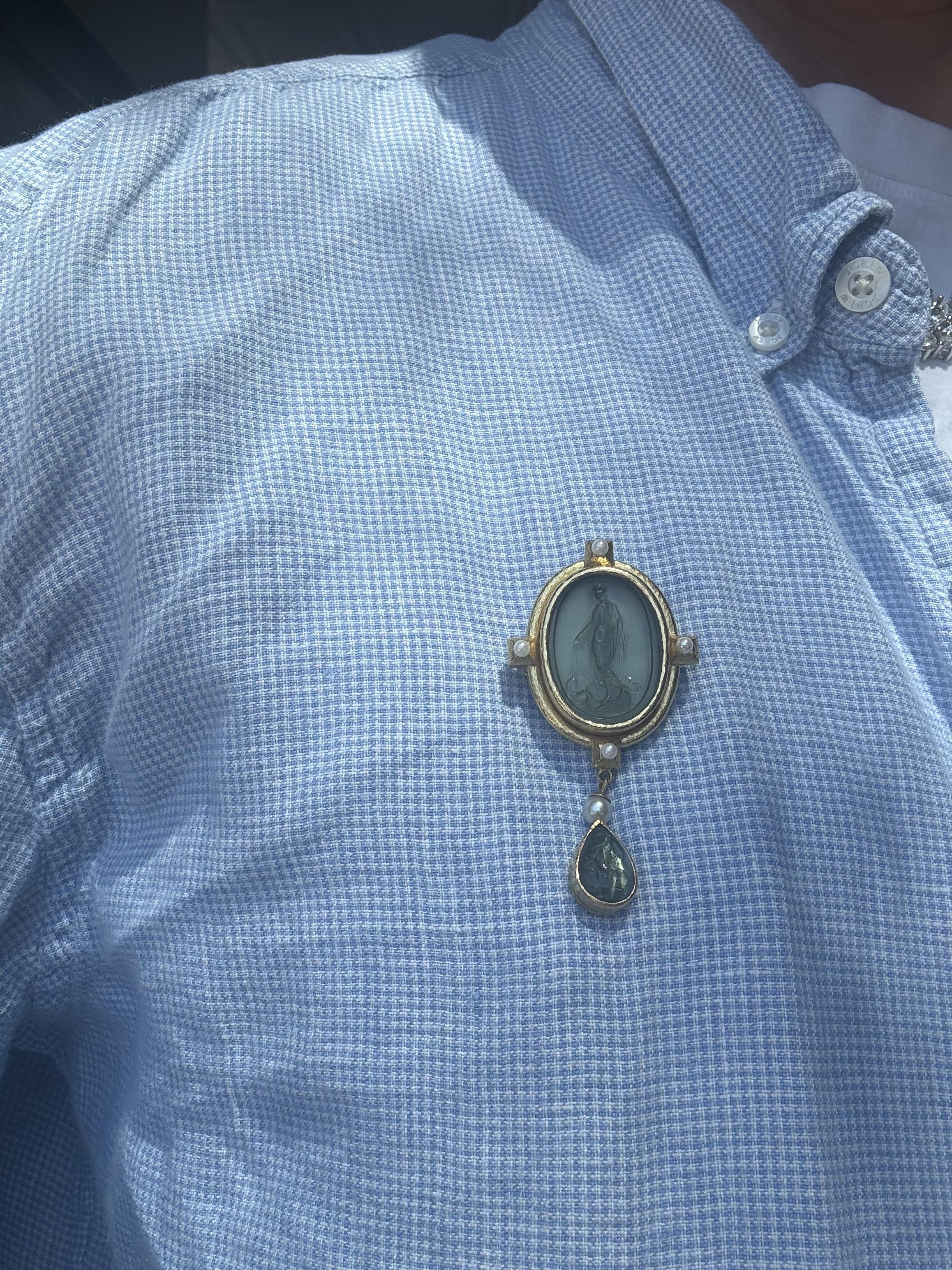 Elizabeth Locke Gold Pearl Intaglio Brooch Pendant