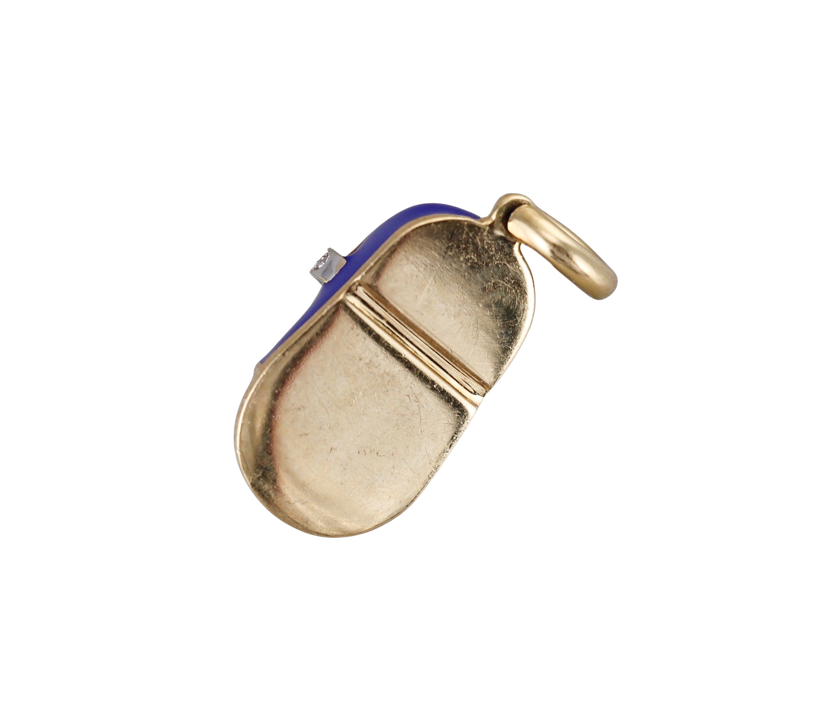 Aaron Basha Blue Enamel Diamond Gold Baby Shoe Pendant