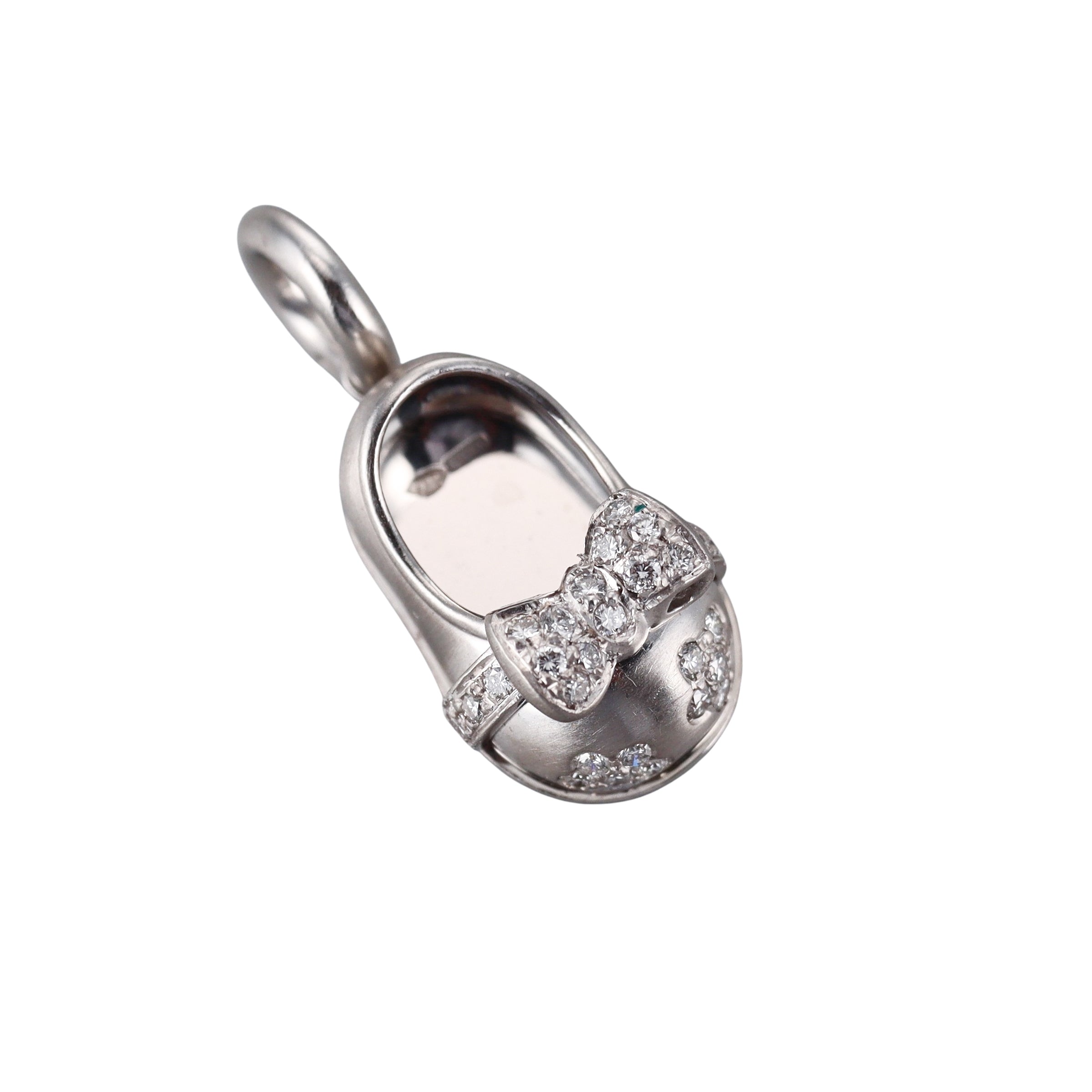 Aaron Basha Diamond Gold Bow Flower Baby Shoe Pendant
