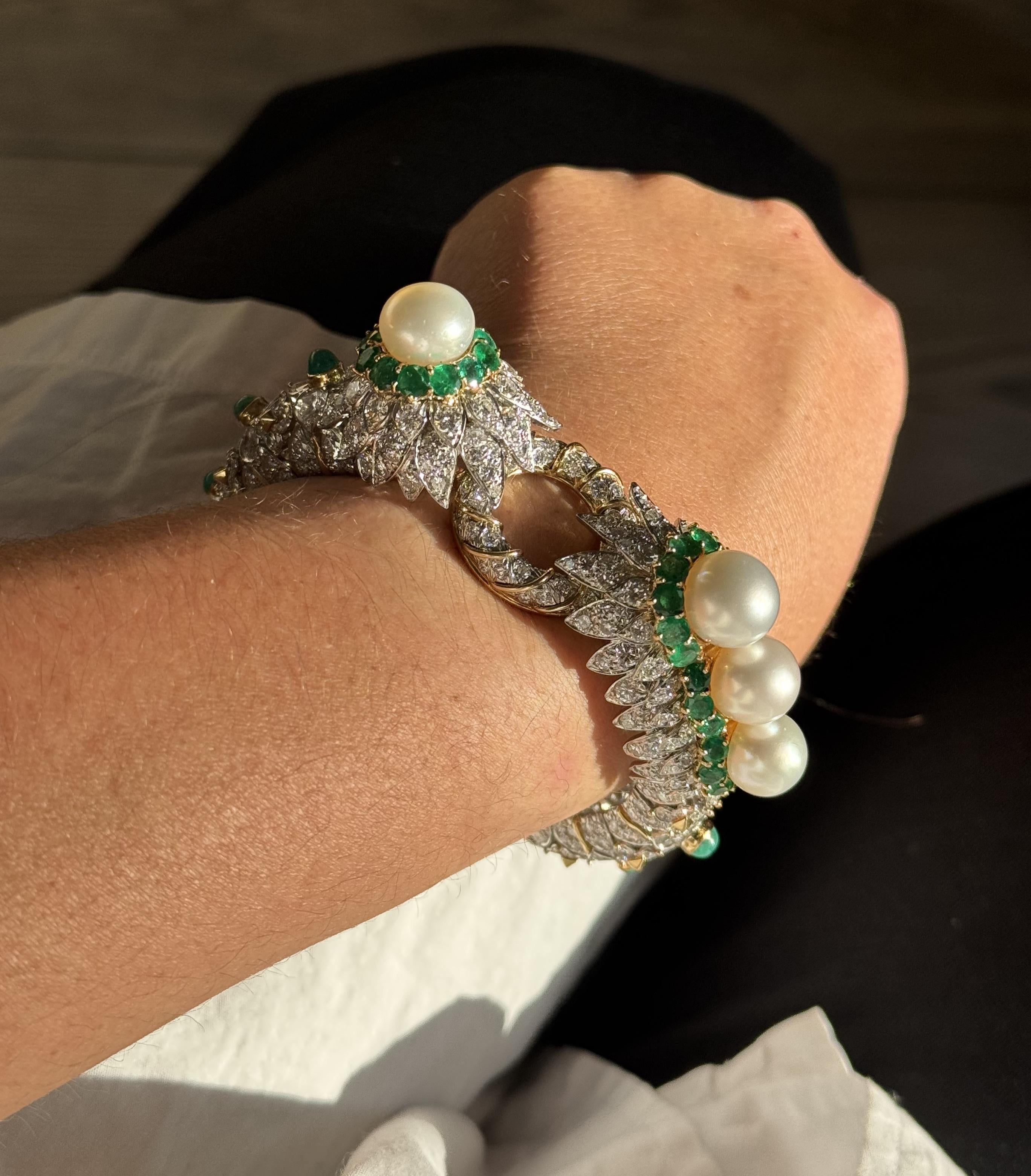 David Webb 27 Carat Diamond Emerald Pearl Gold Platinum Bracelet