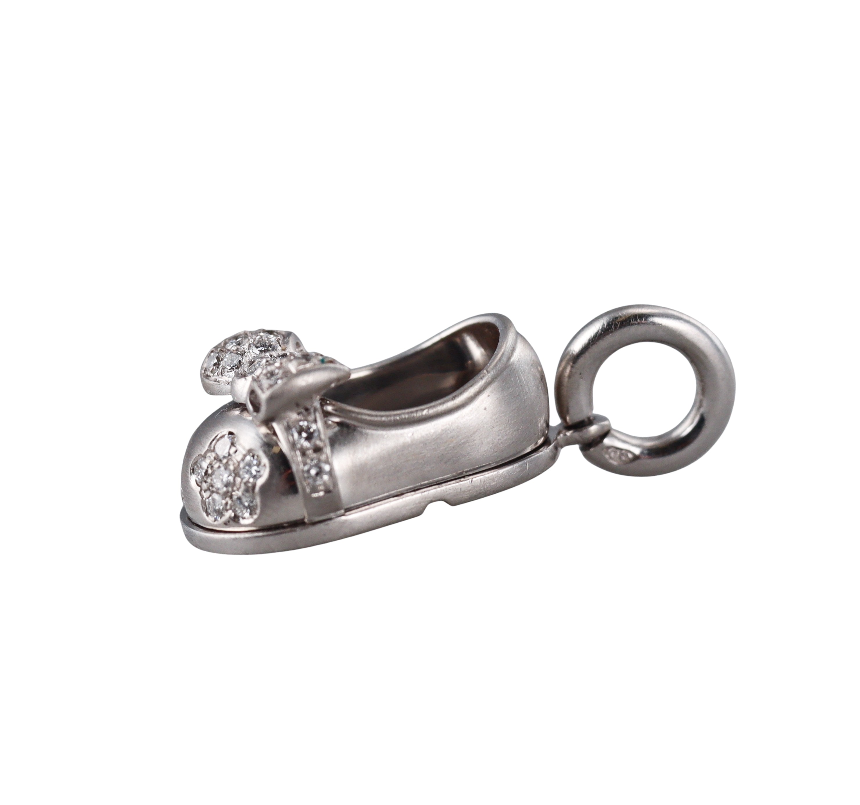 Aaron Basha Diamond Gold Bow Flower Baby Shoe Pendant